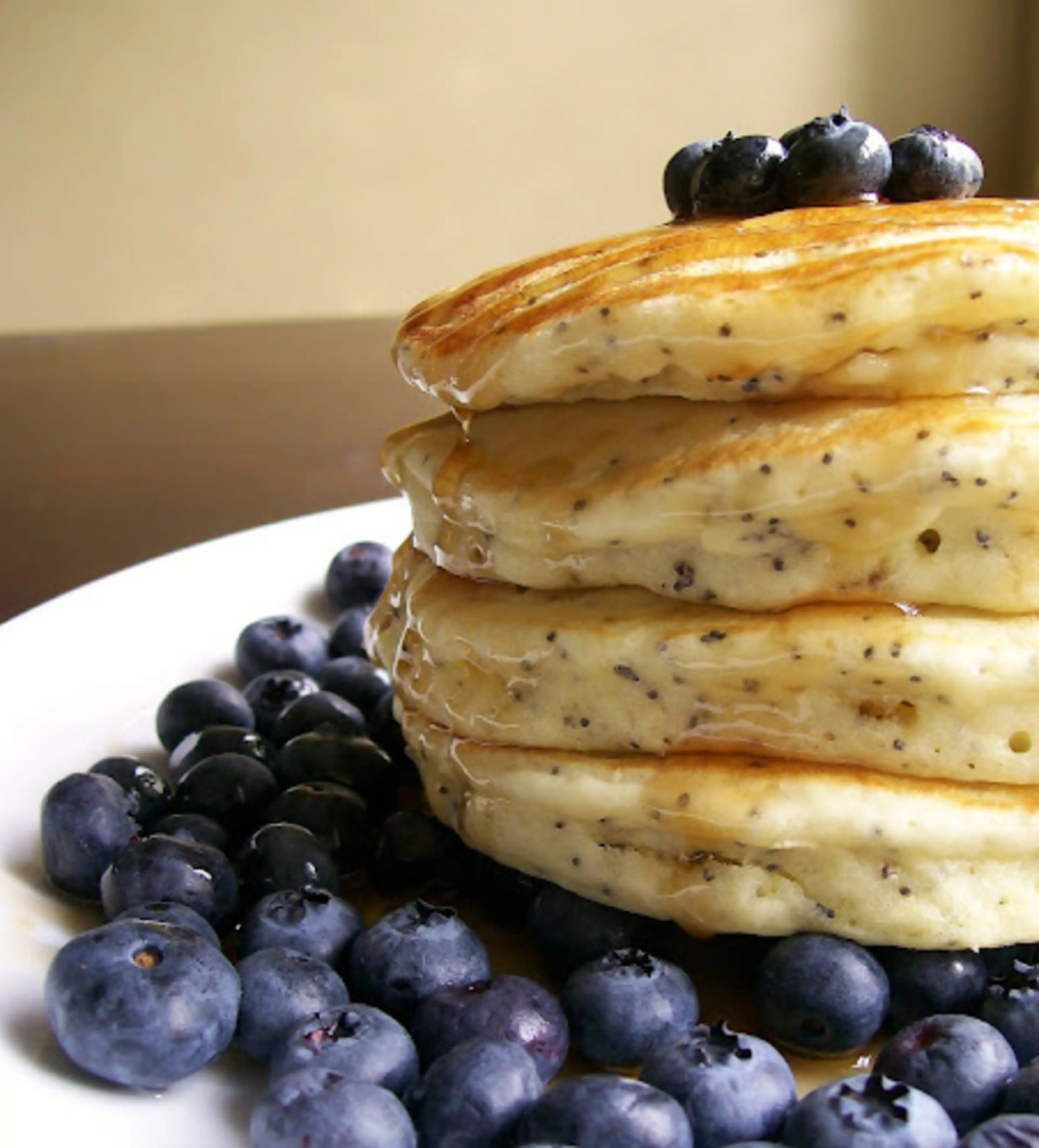 Lemon Poppyseed Pancakes with Fresh Blueberries