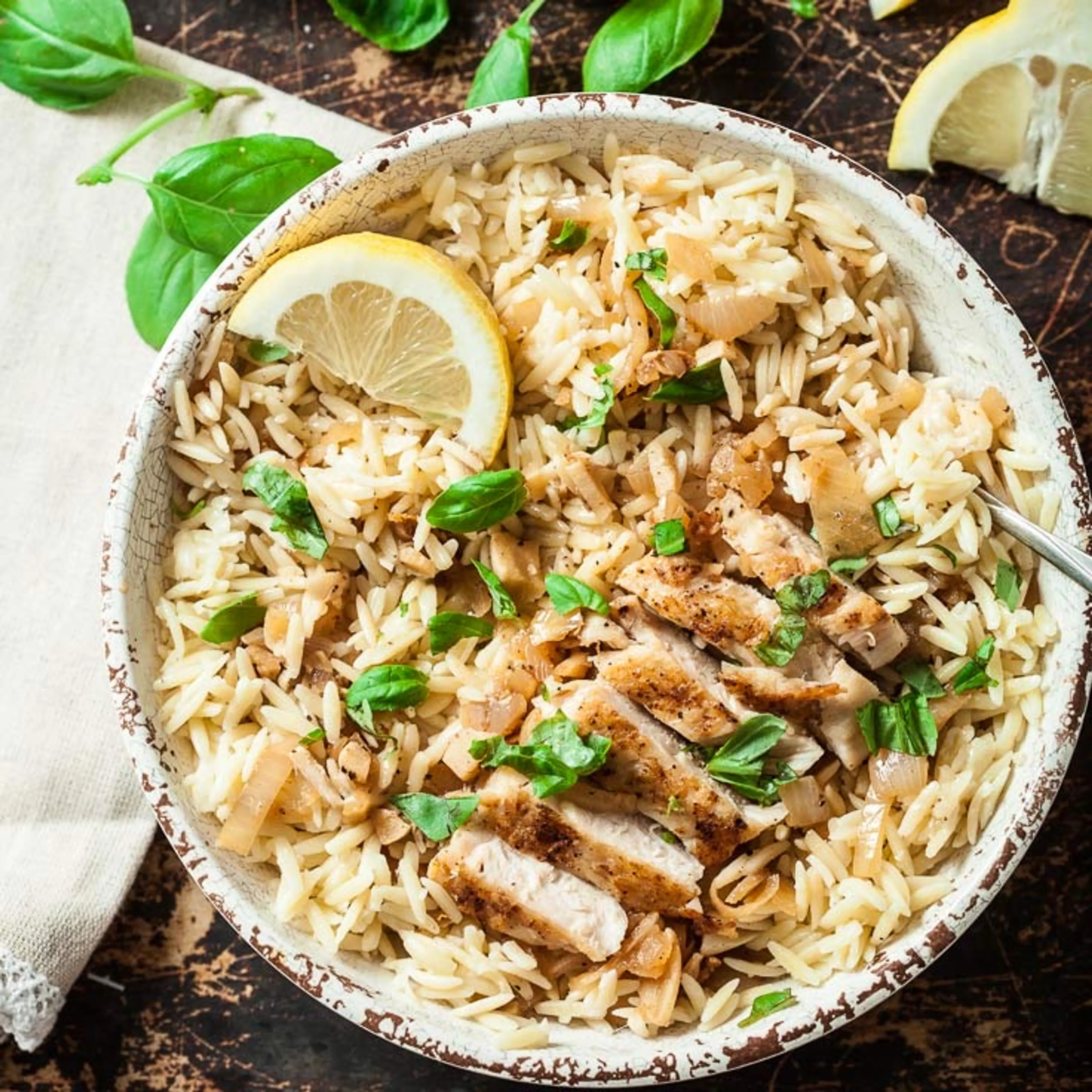 Lemon Basil Orzo with Chicken