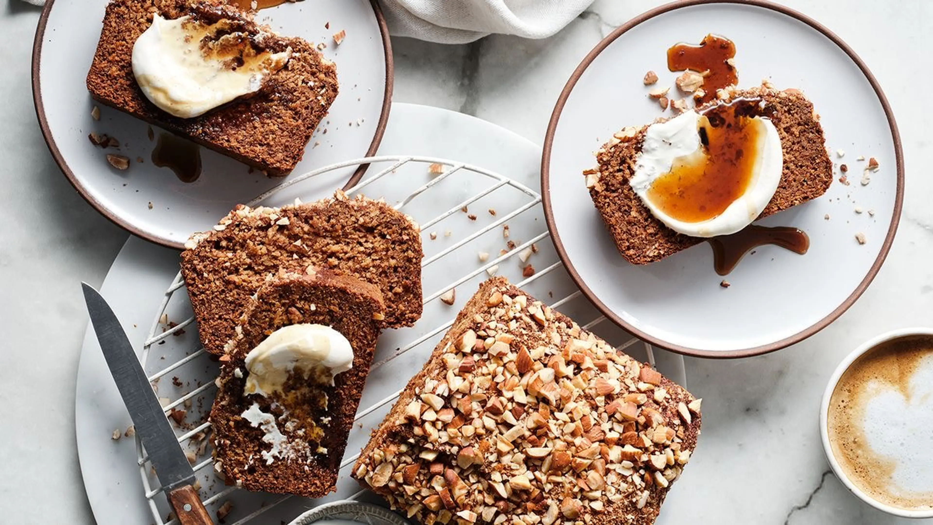 Healthy high-fibre date and almond loaf cake recipe