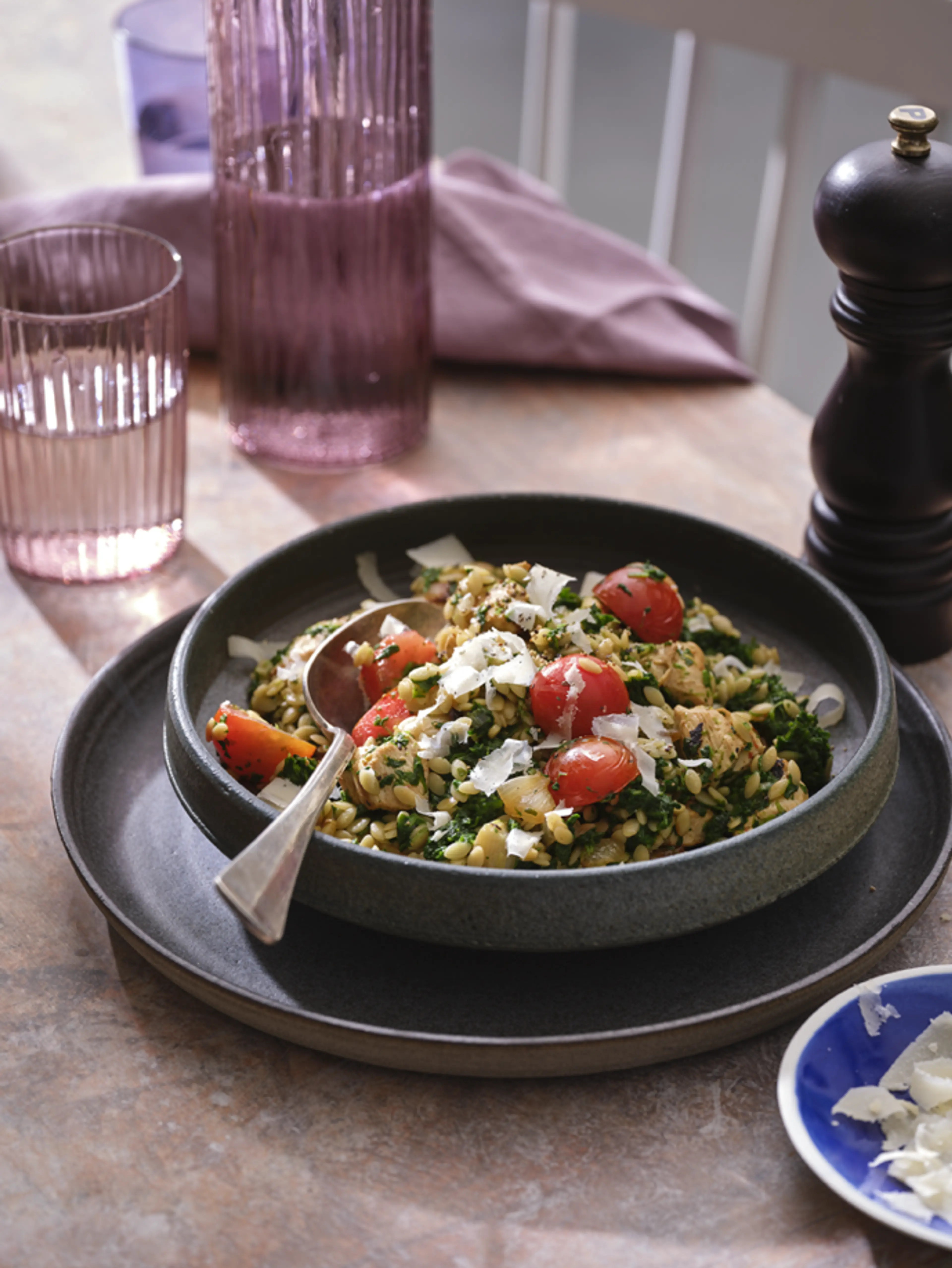 Orzo met spinazie en kip