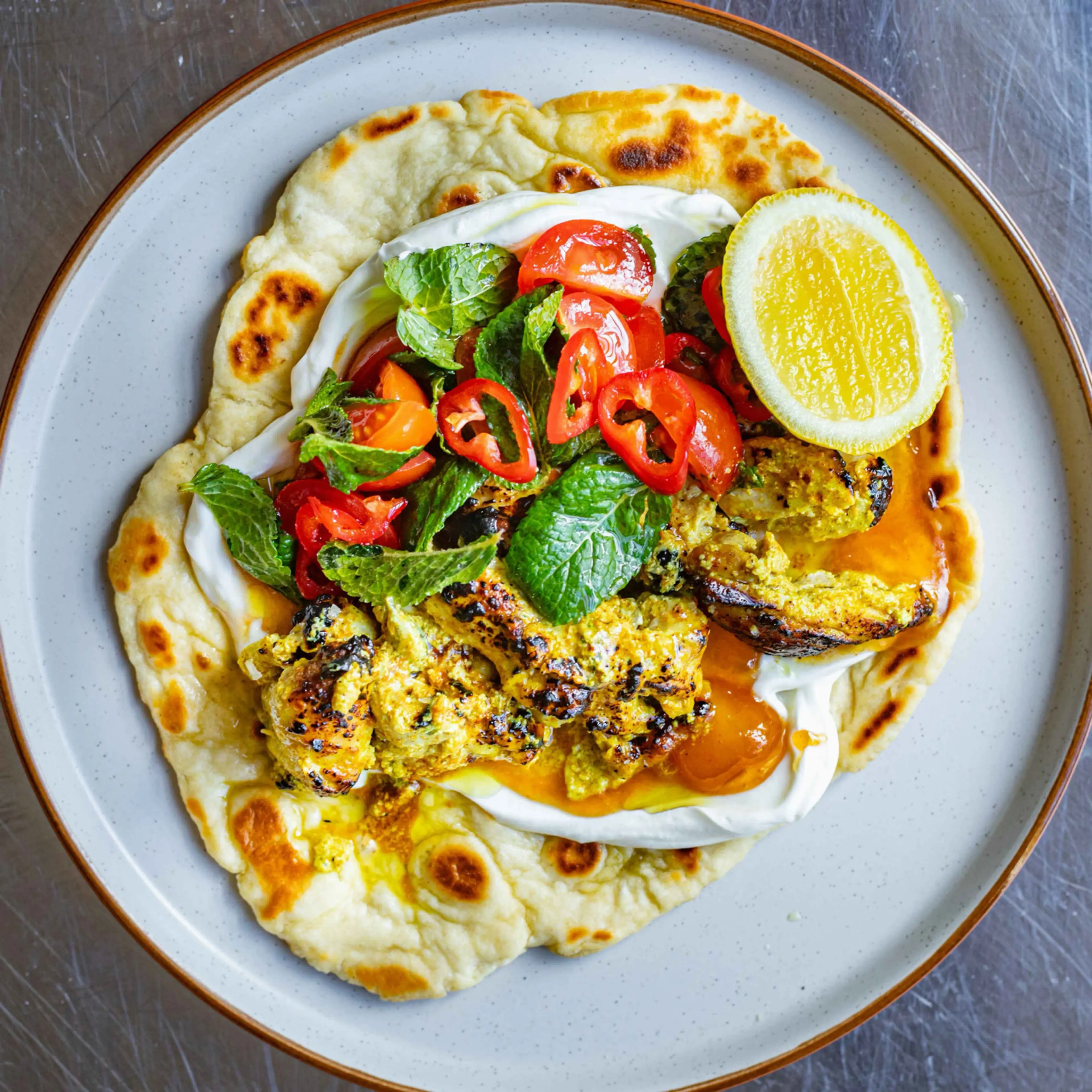 Spiced Chicken Skewers with Yoghurt Flatbreads