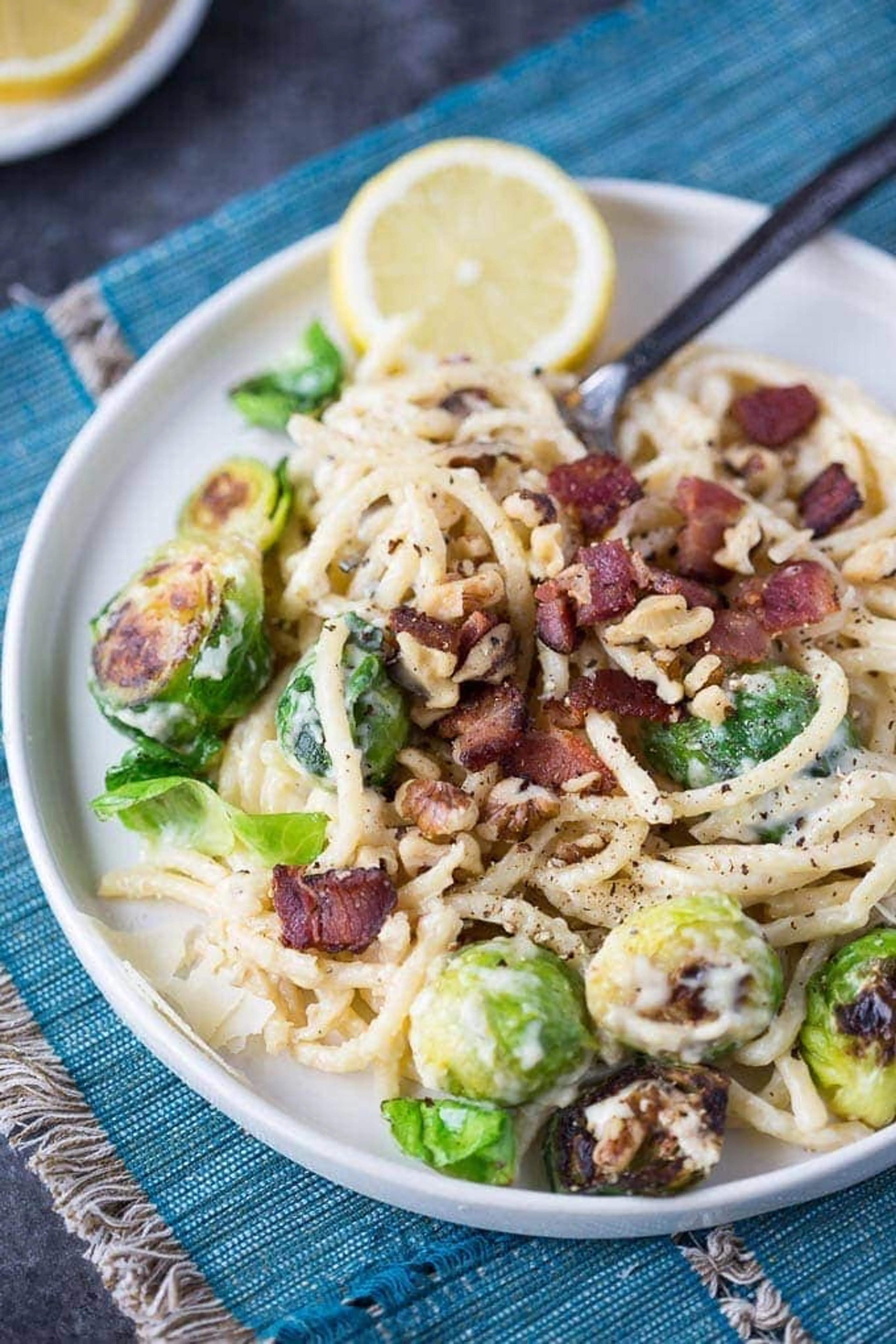Creamy Lemon Parmesan Pasta + Pan Seared Brussels Sprouts