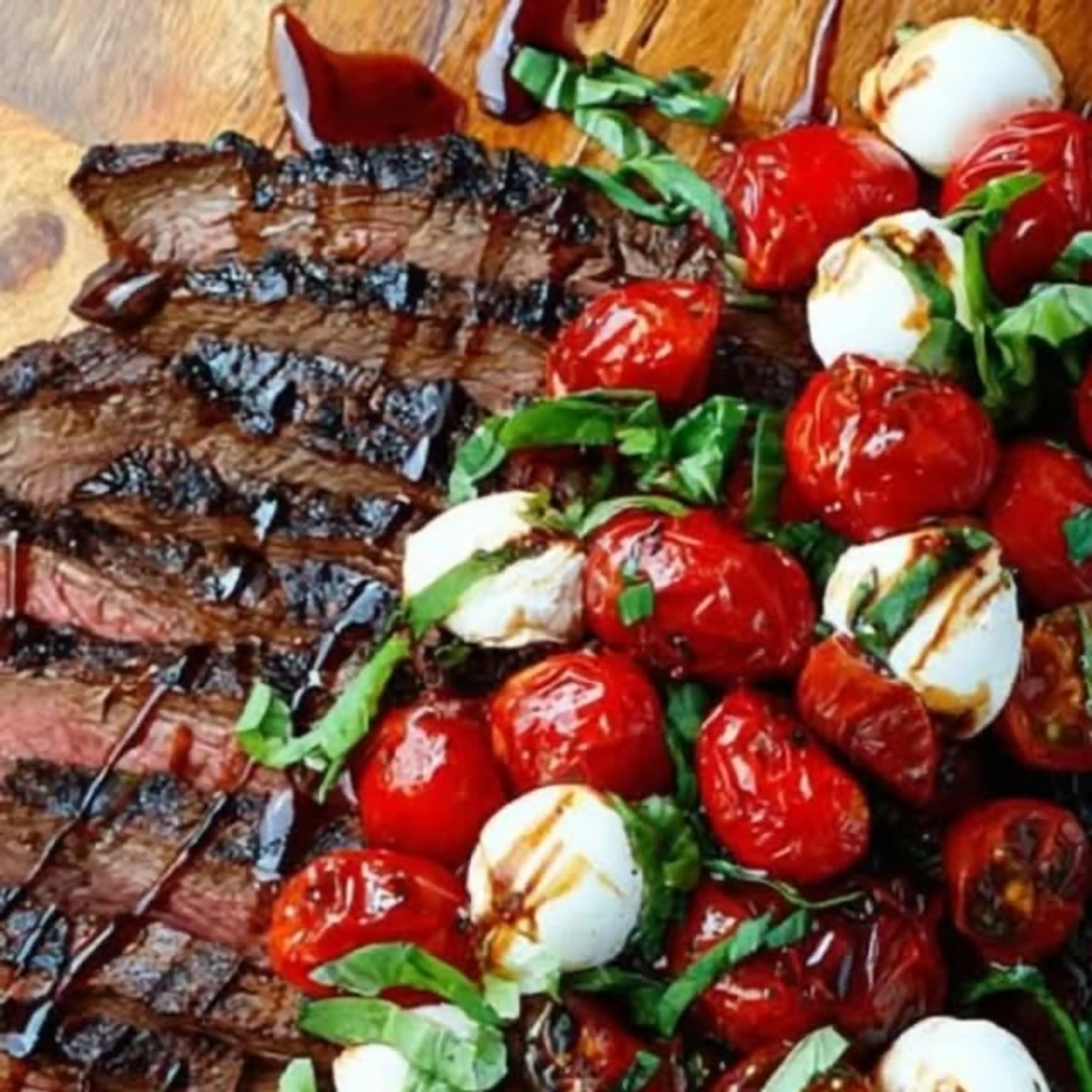 Juicy Balsamic Glazed Flank Steak with a Vibrant Caprese Cru