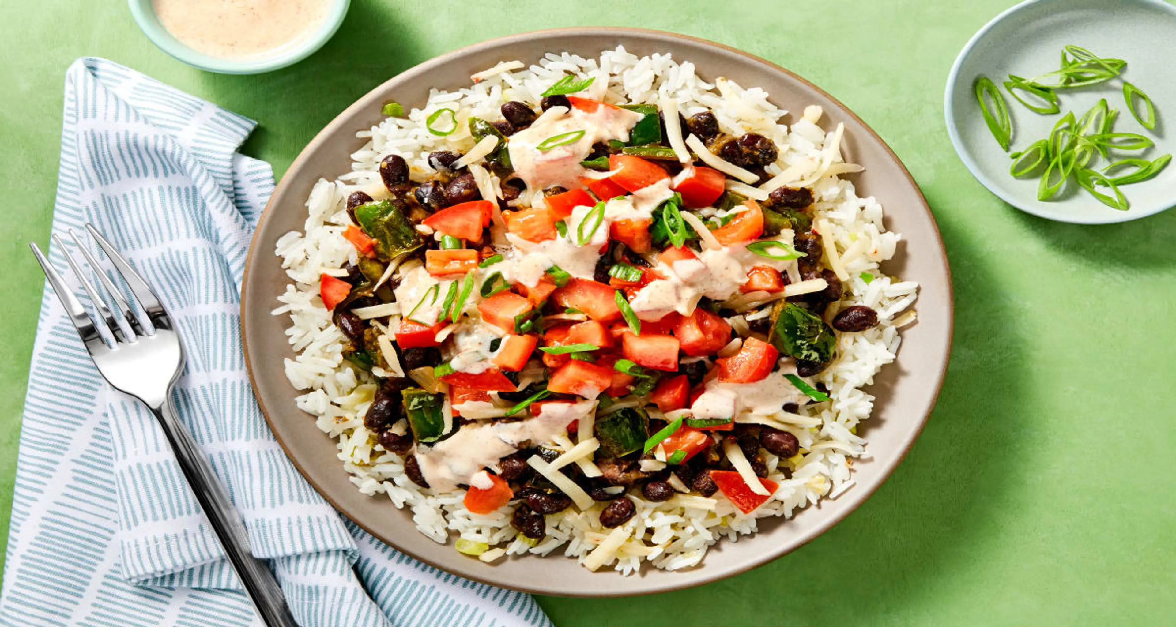 Frijoles Fresca Bowls with Scallion Rice & Pepper Jack