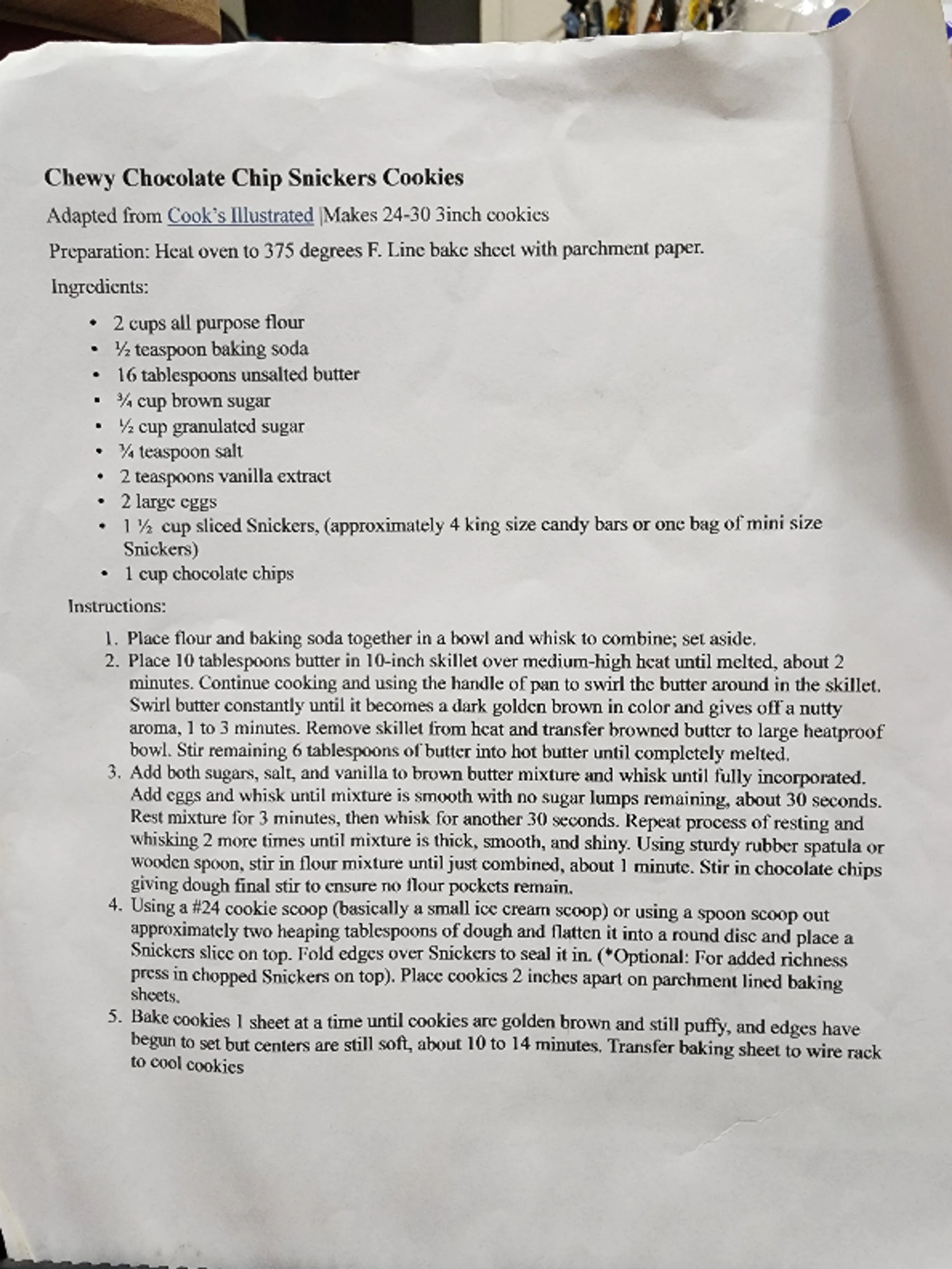 Chewy Chocolate Chip Snickers Cookies