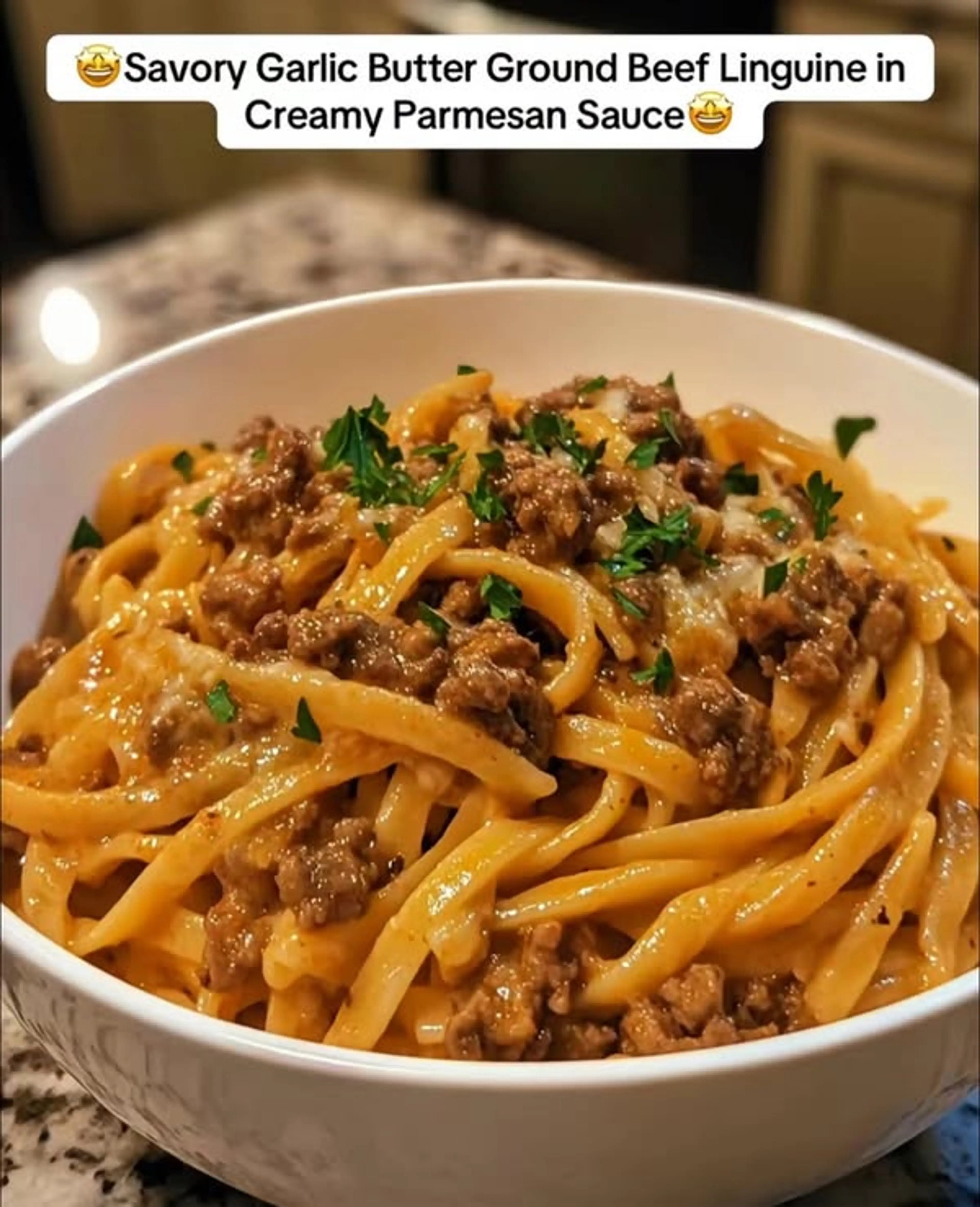 Savory Garlic Butter Ground Beef Linguine in Creamy