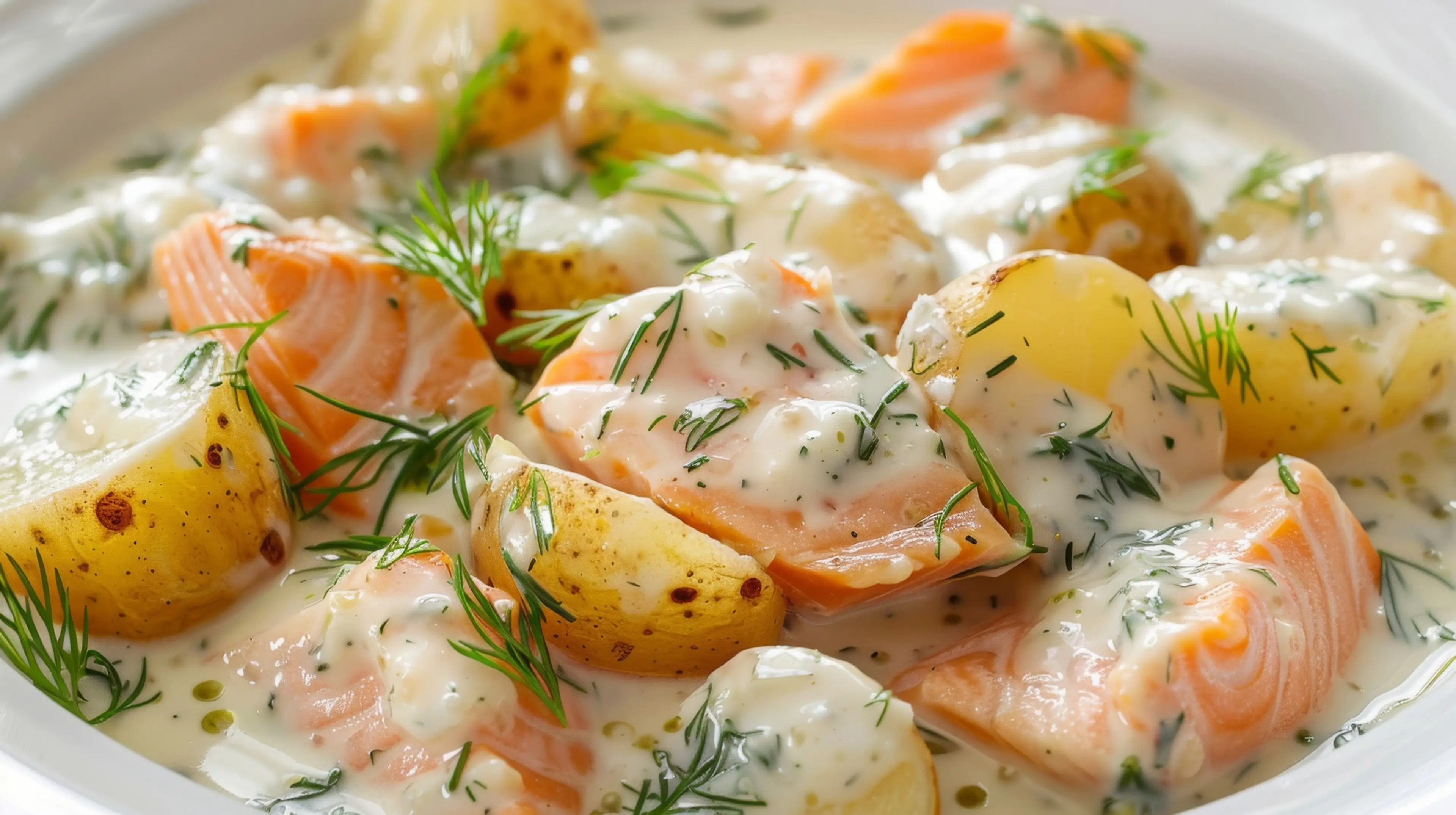 Lachs und Kartoffeln in Dill-Sahnesoße