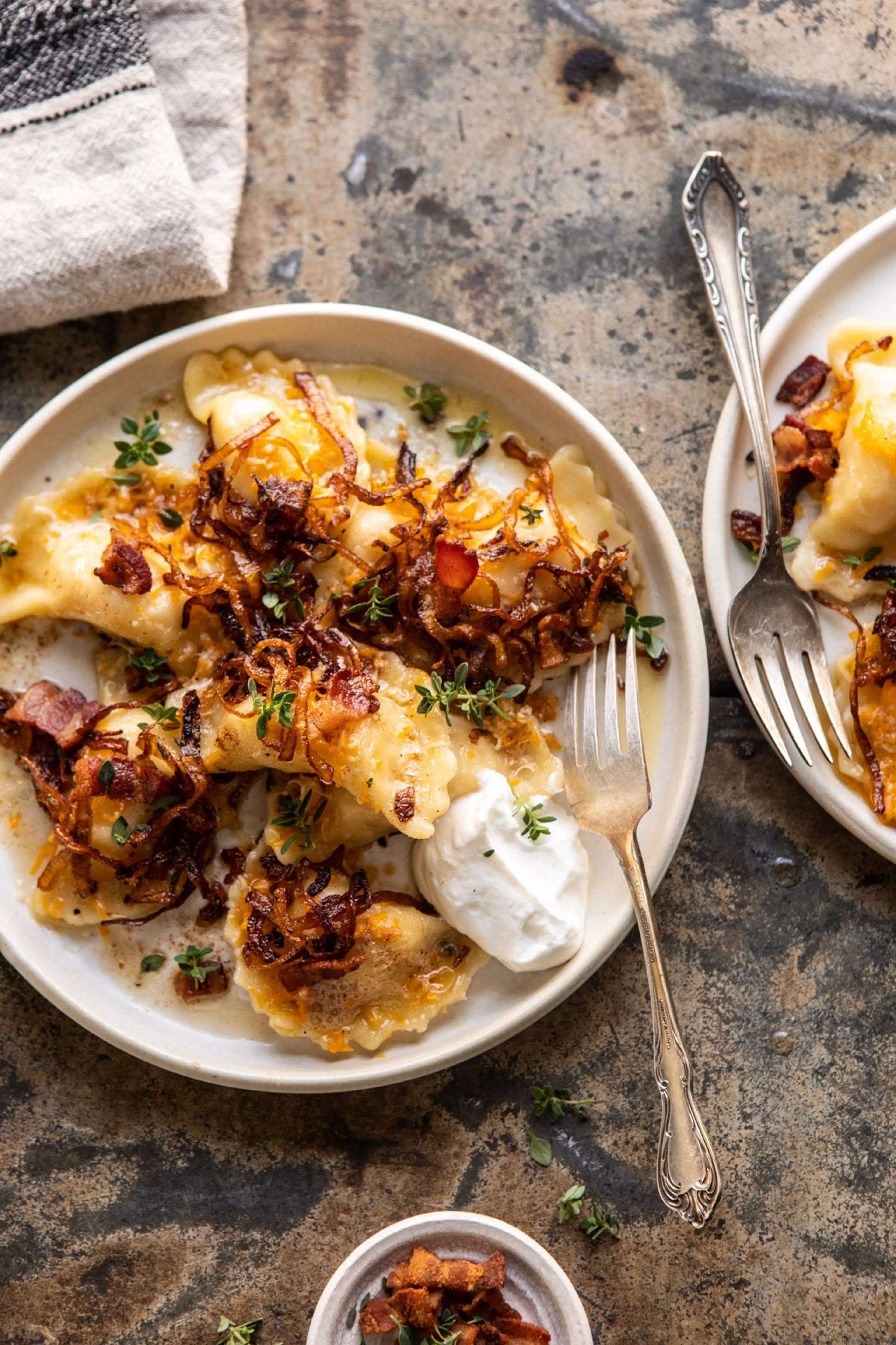 Pierogies with Caramelized Onions and Bacon