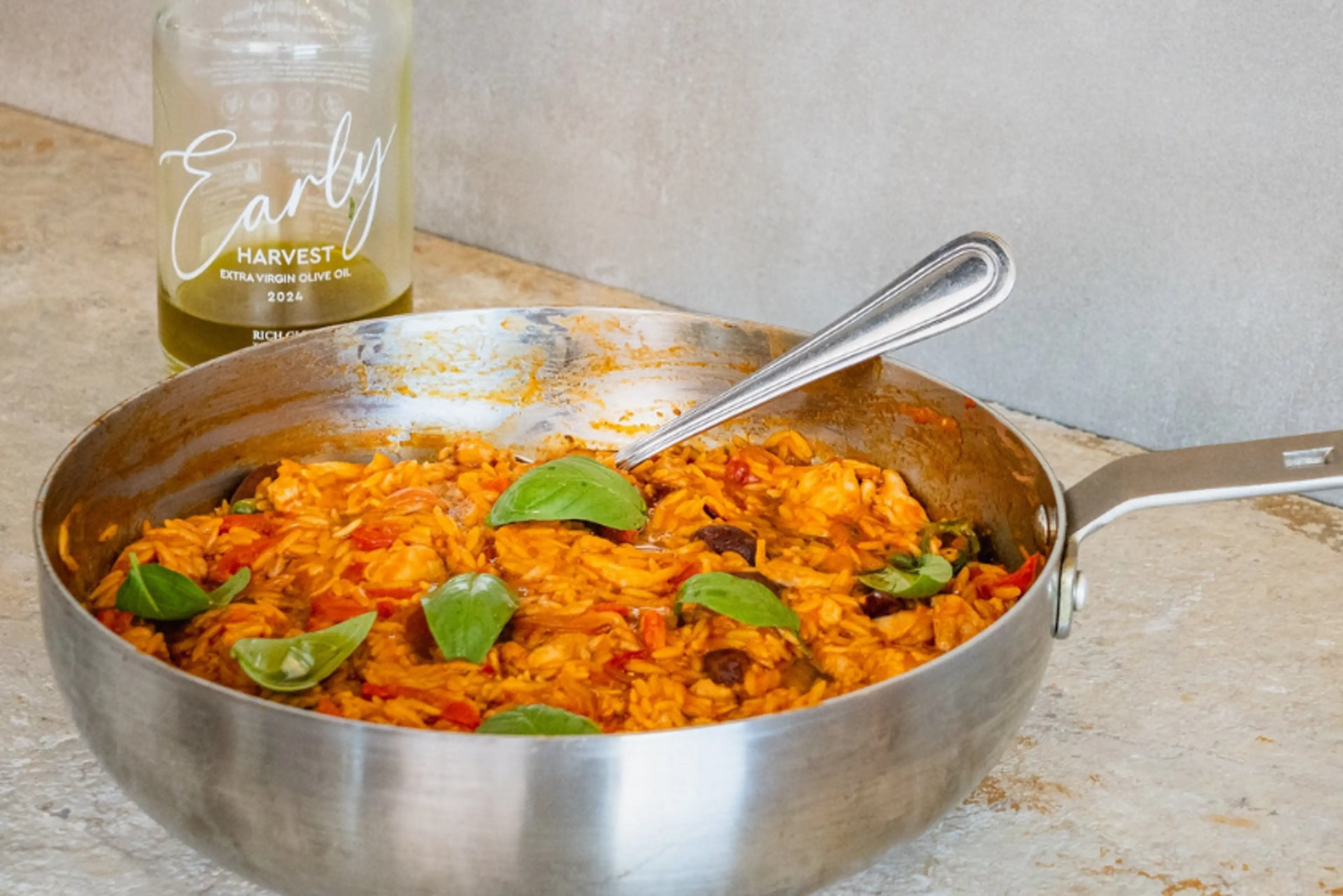 Chicken cacciatore with risoni