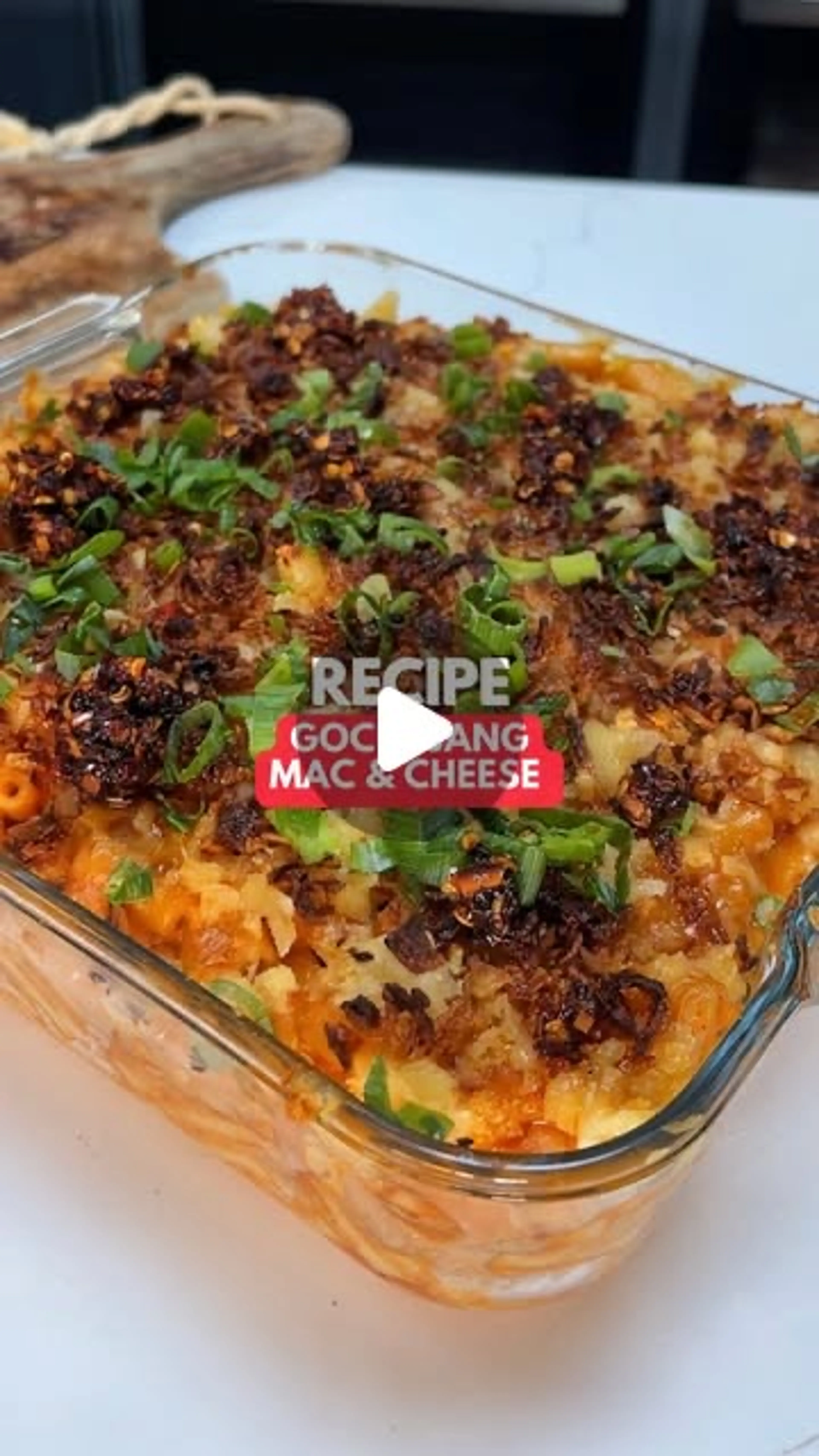 Gochujang Mac & Cheese with a Crispy Onion “breadcrumb