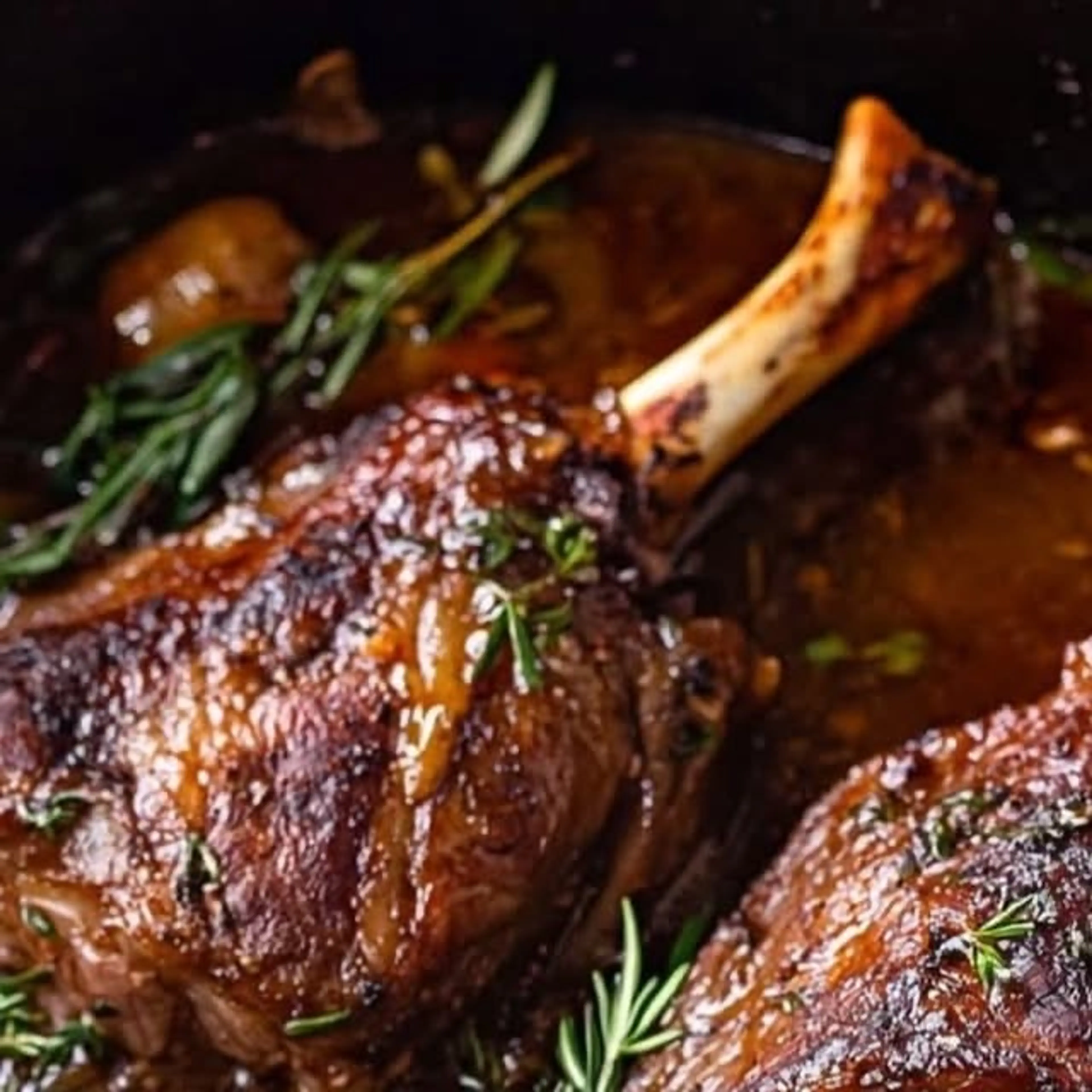 Slow-cooked Lamb Shanks with Herb-infused Gravy