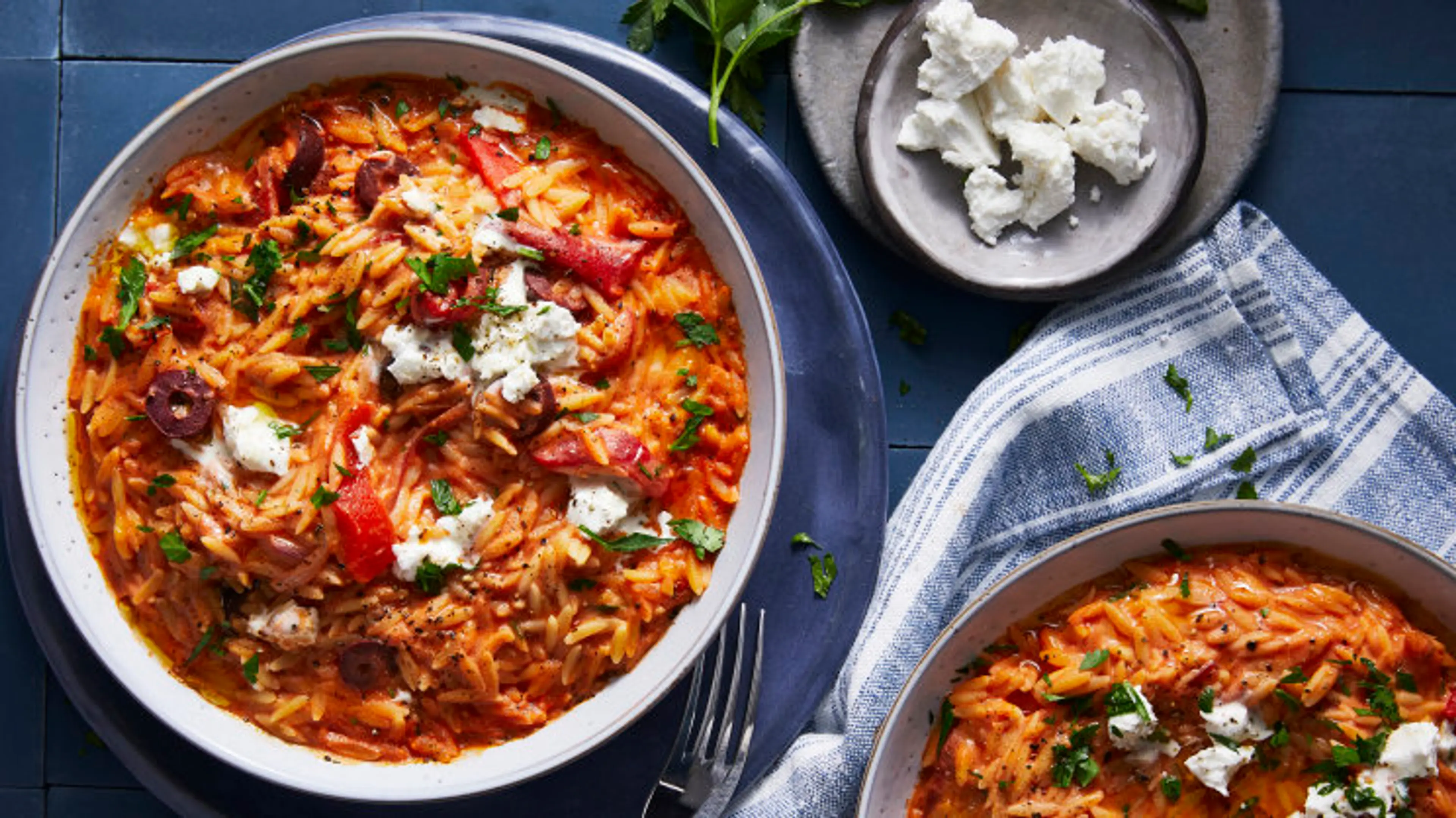 Mediterranean risoni with creamy goat’s cheese