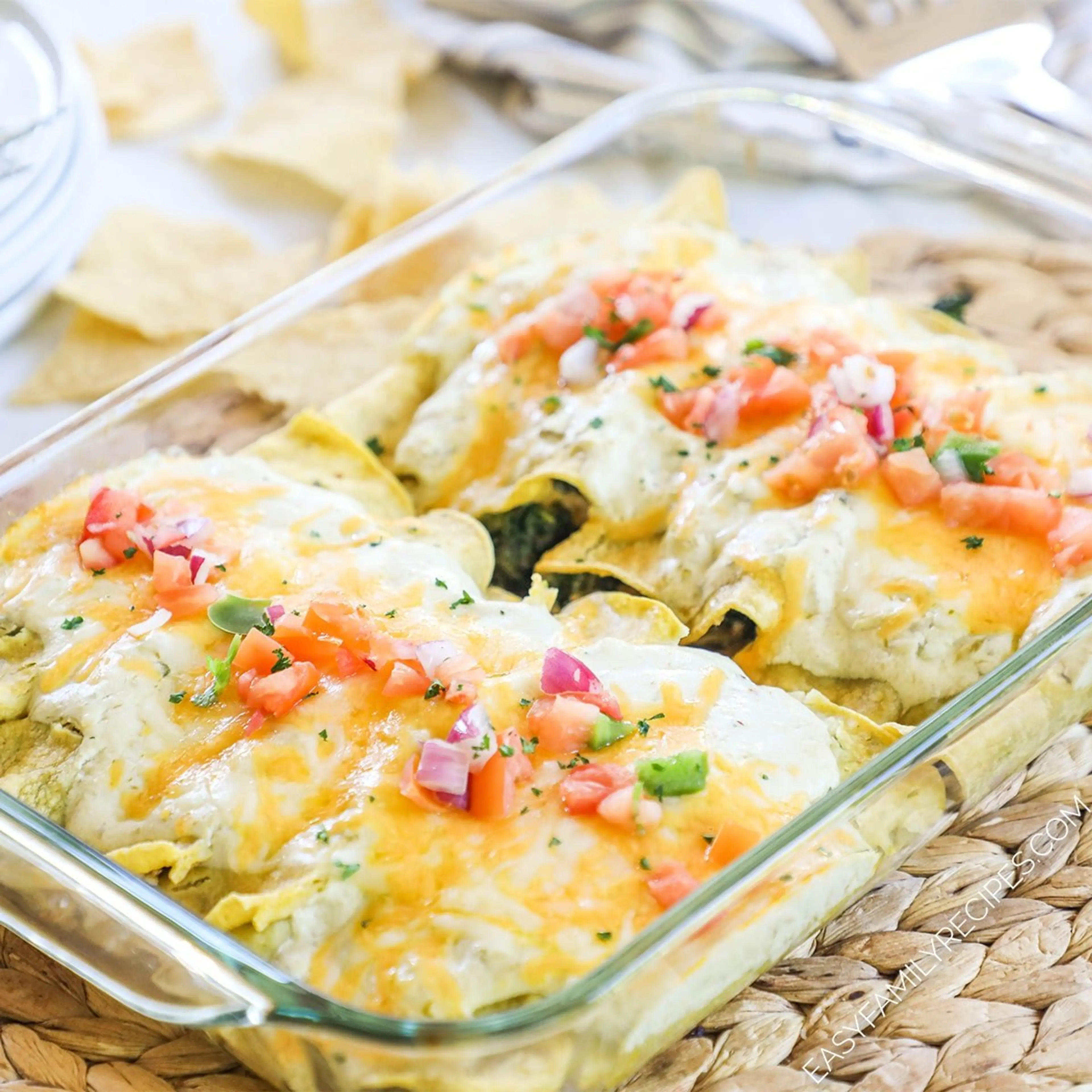 Chicken and Spinach Enchiladas with Sour Cream Sauce