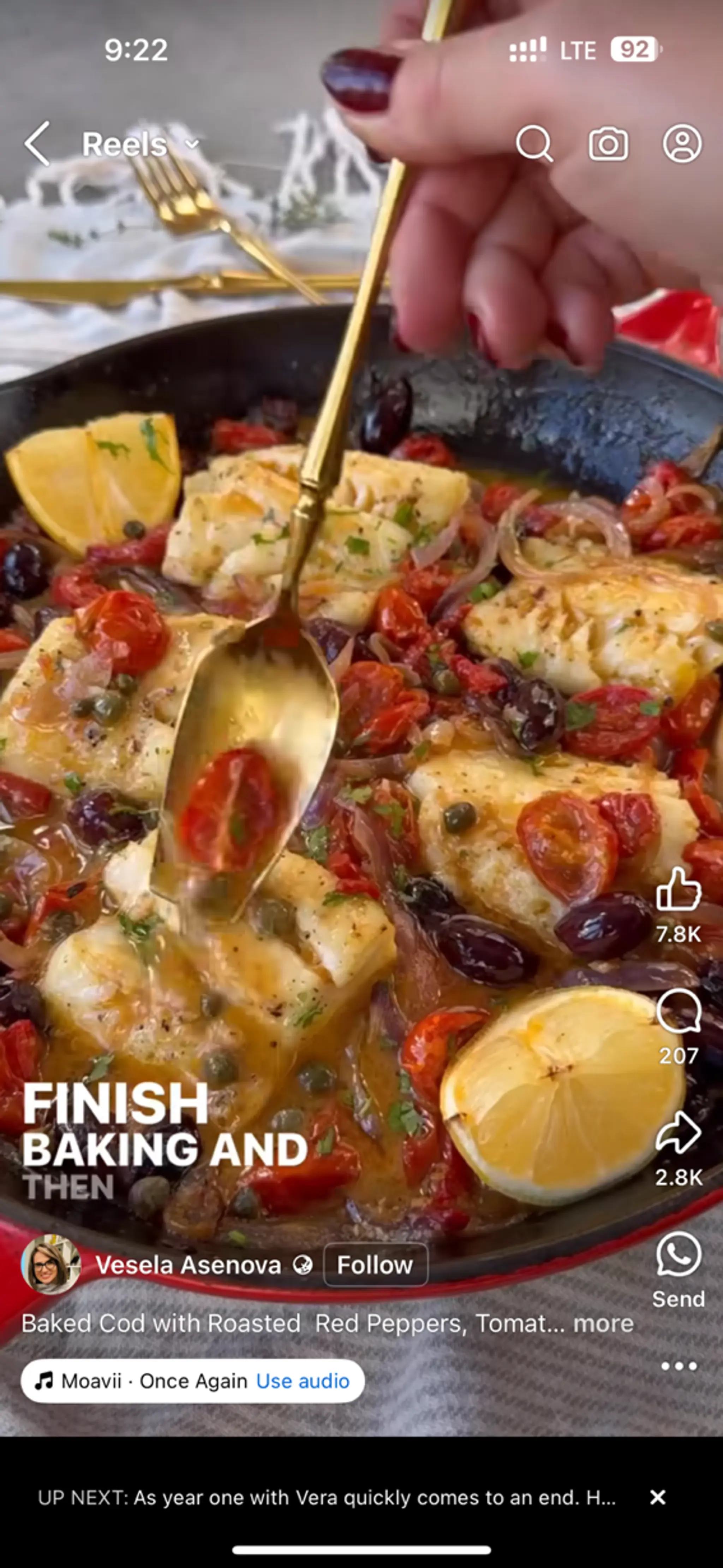 Baked Cod with Roasted Red Peppers, Tomatoes, Kalamata Olive