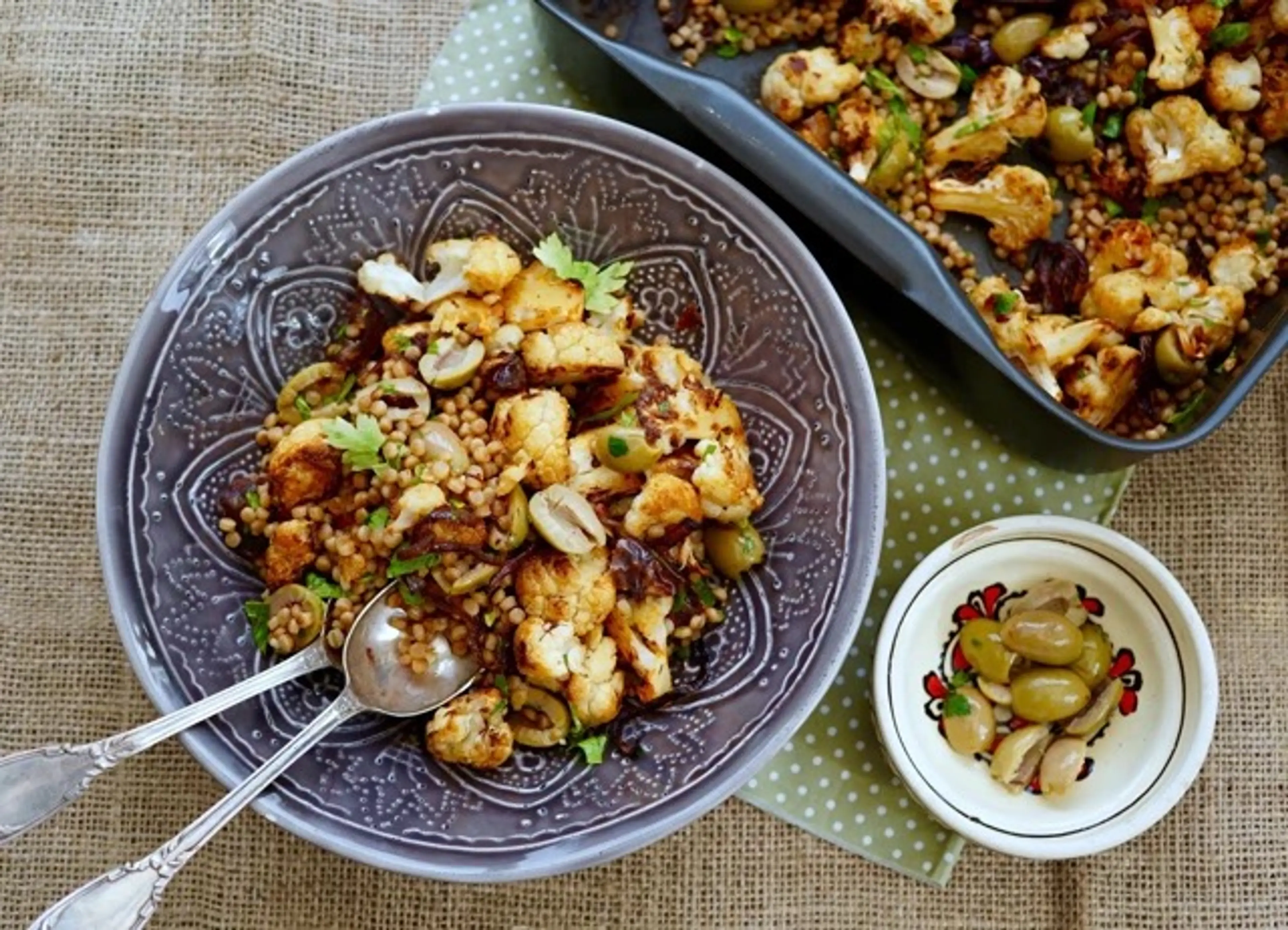 Fregola Salad with Cauliflower, Dates & Olives