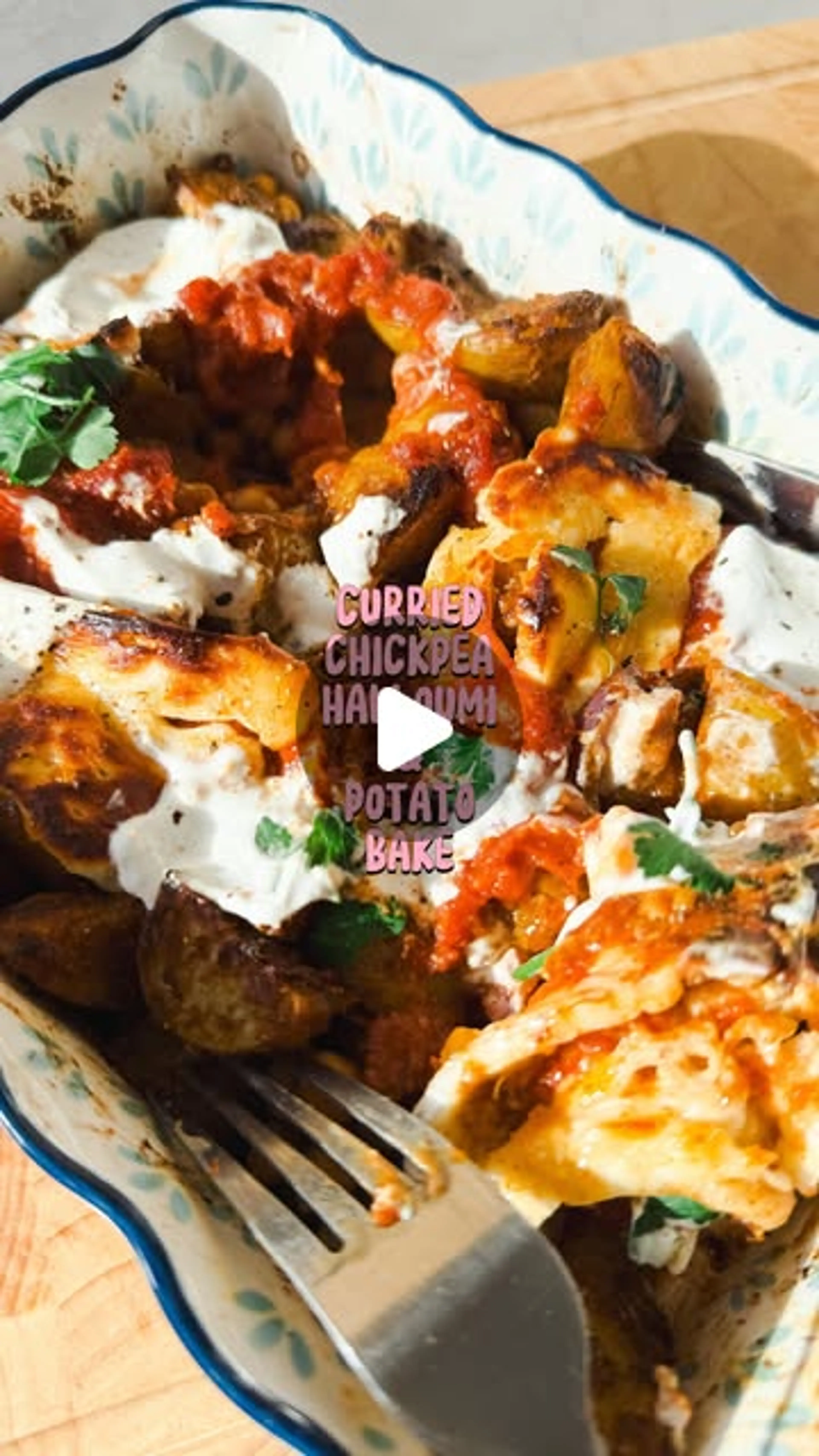 Spiced Chickpea, Halloumi & Potato Traybake with a Mango Chu