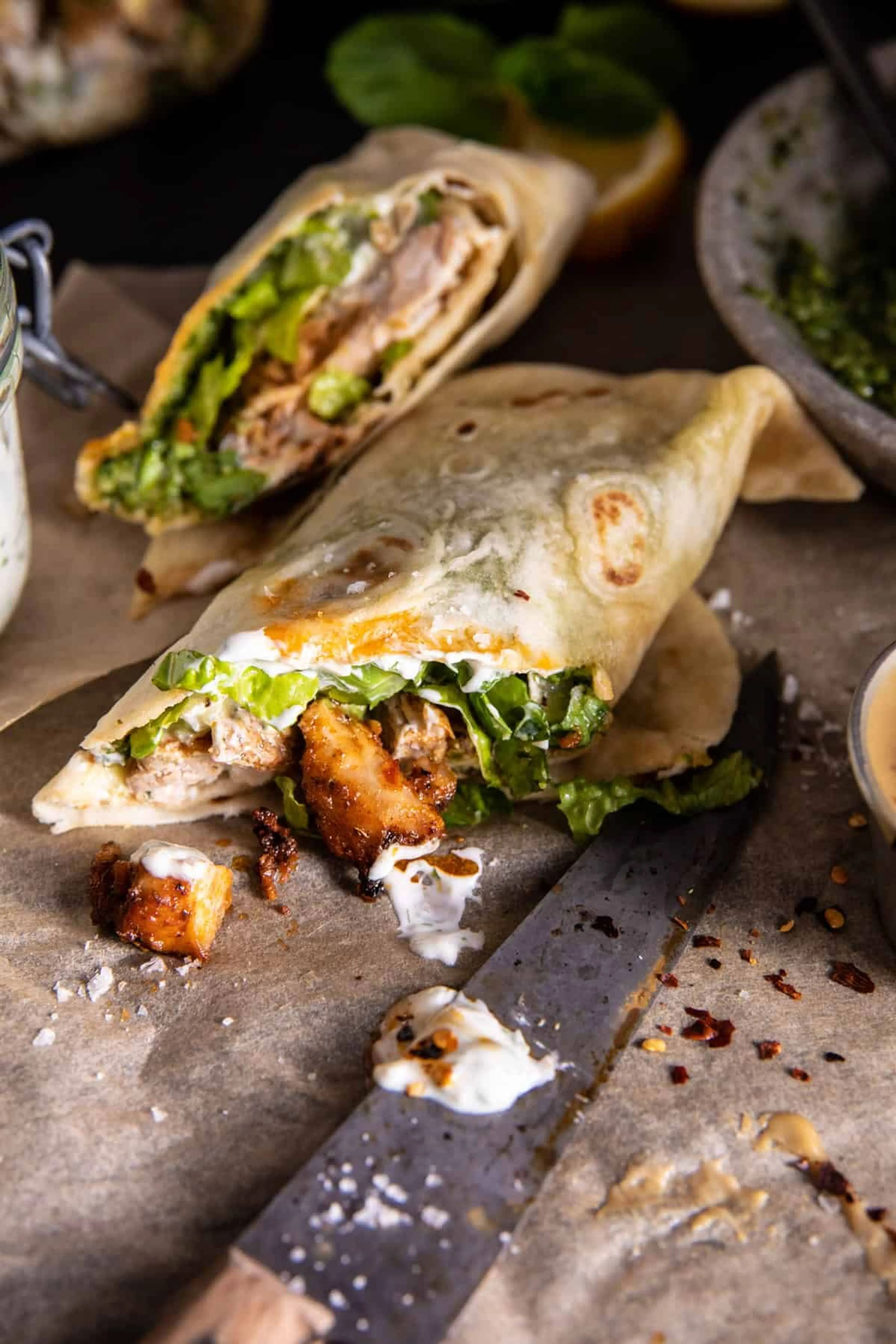 Pesto Chicken Tzatziki Salad Wraps