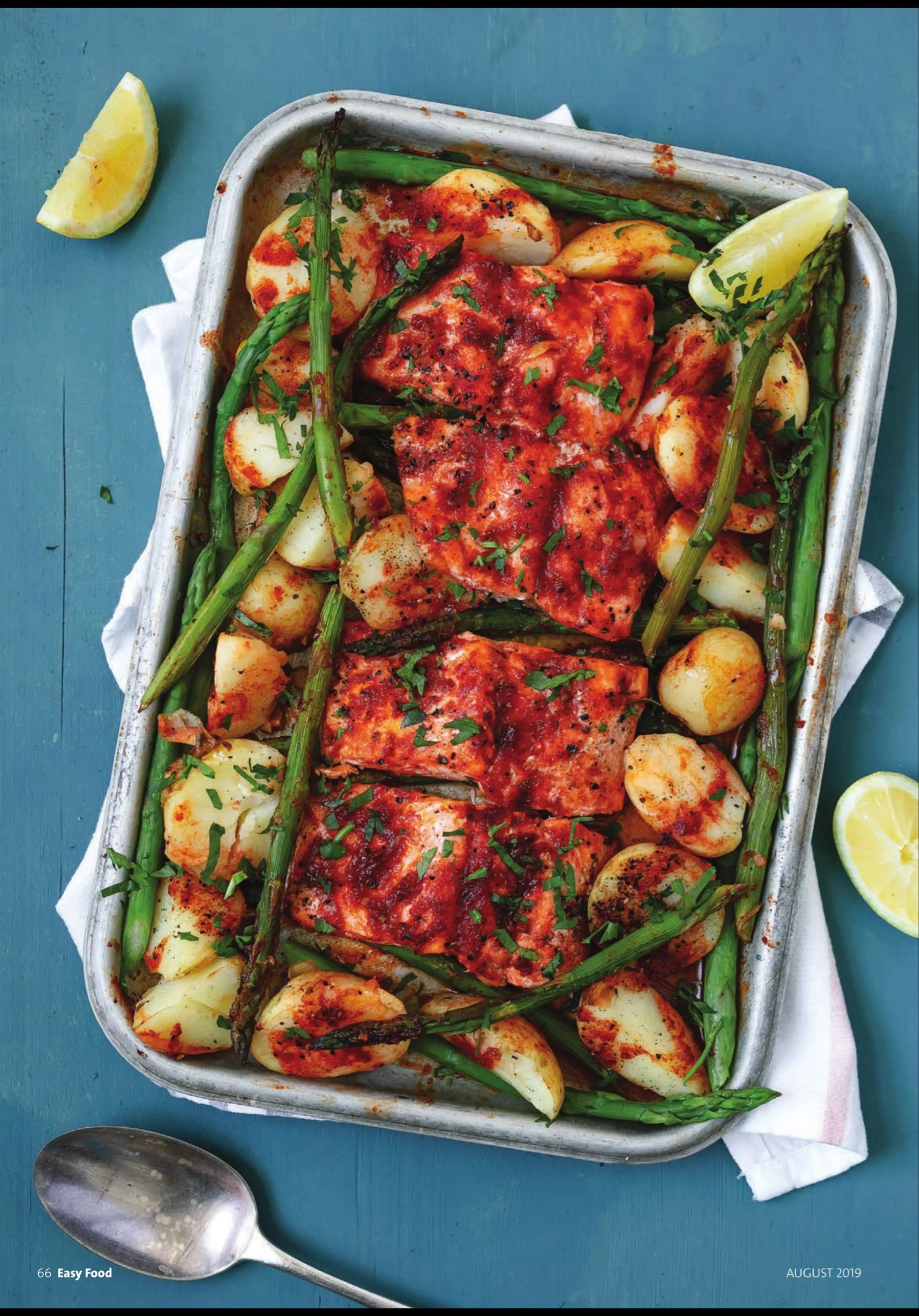 Tray-baked honey harissa trout