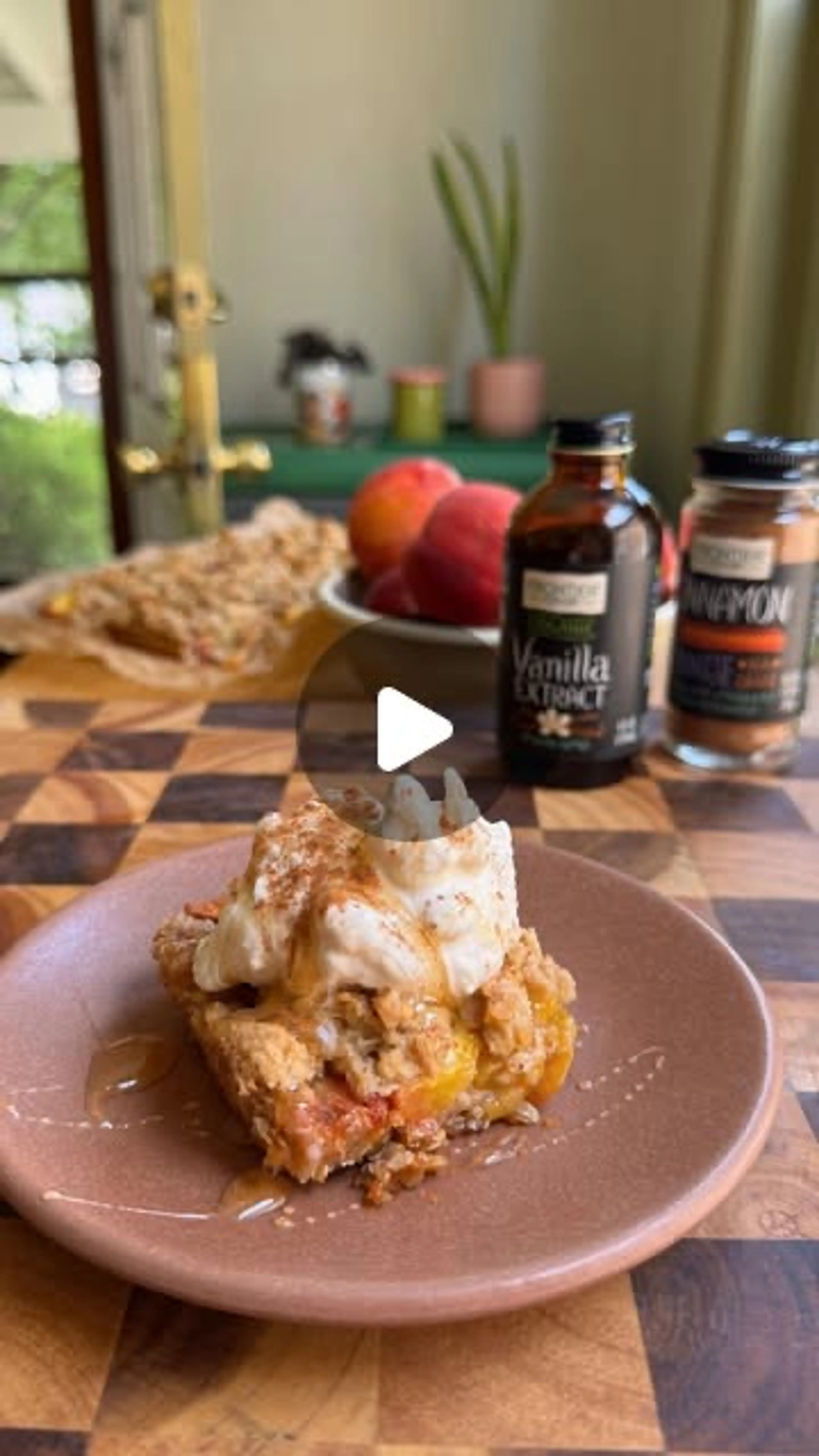 Sheet Pan Peach Crumble Bars Topped with Homemade Vanilla Ic