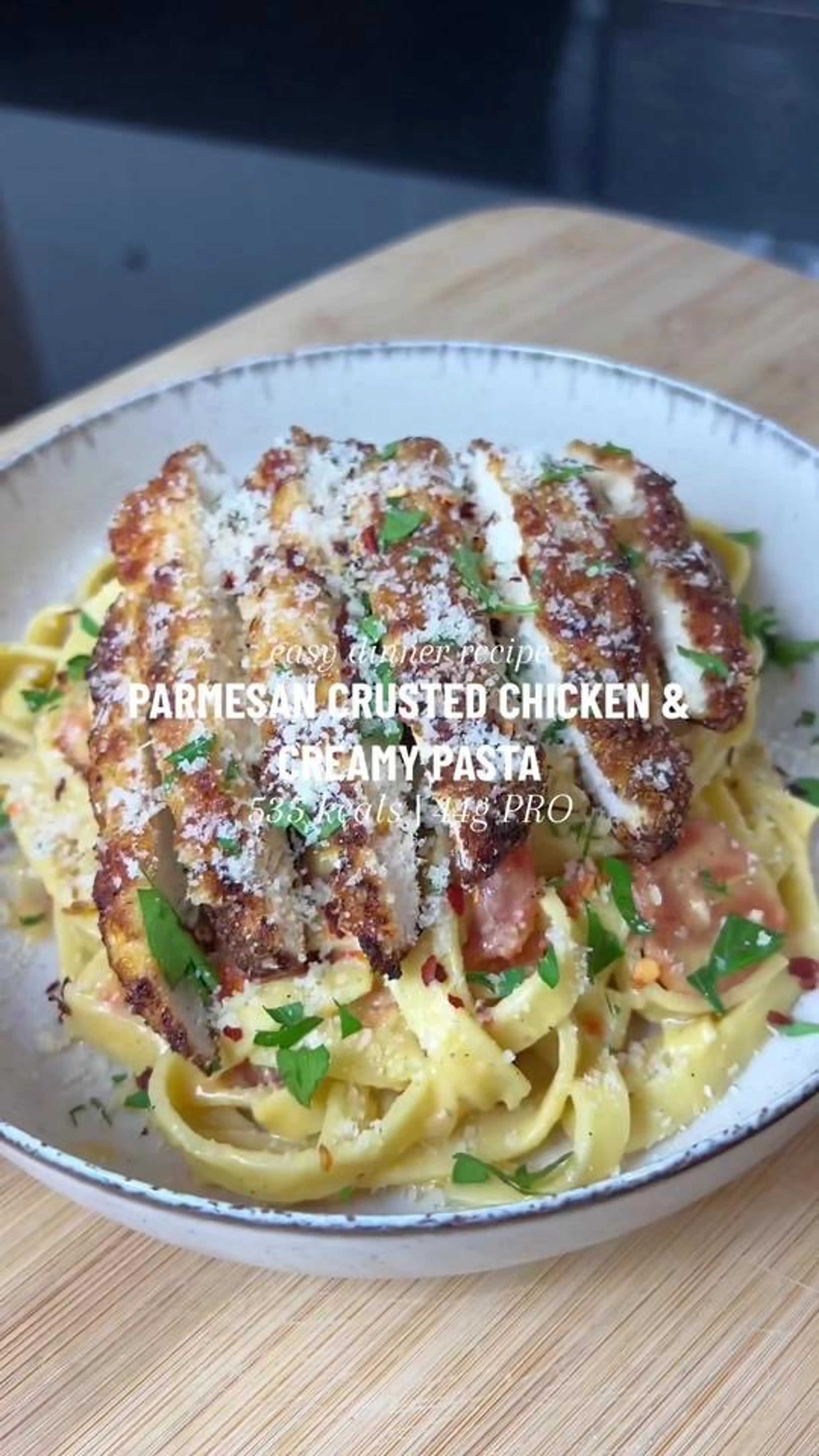 Parmesan Crusted Chicken Creamy Pasta