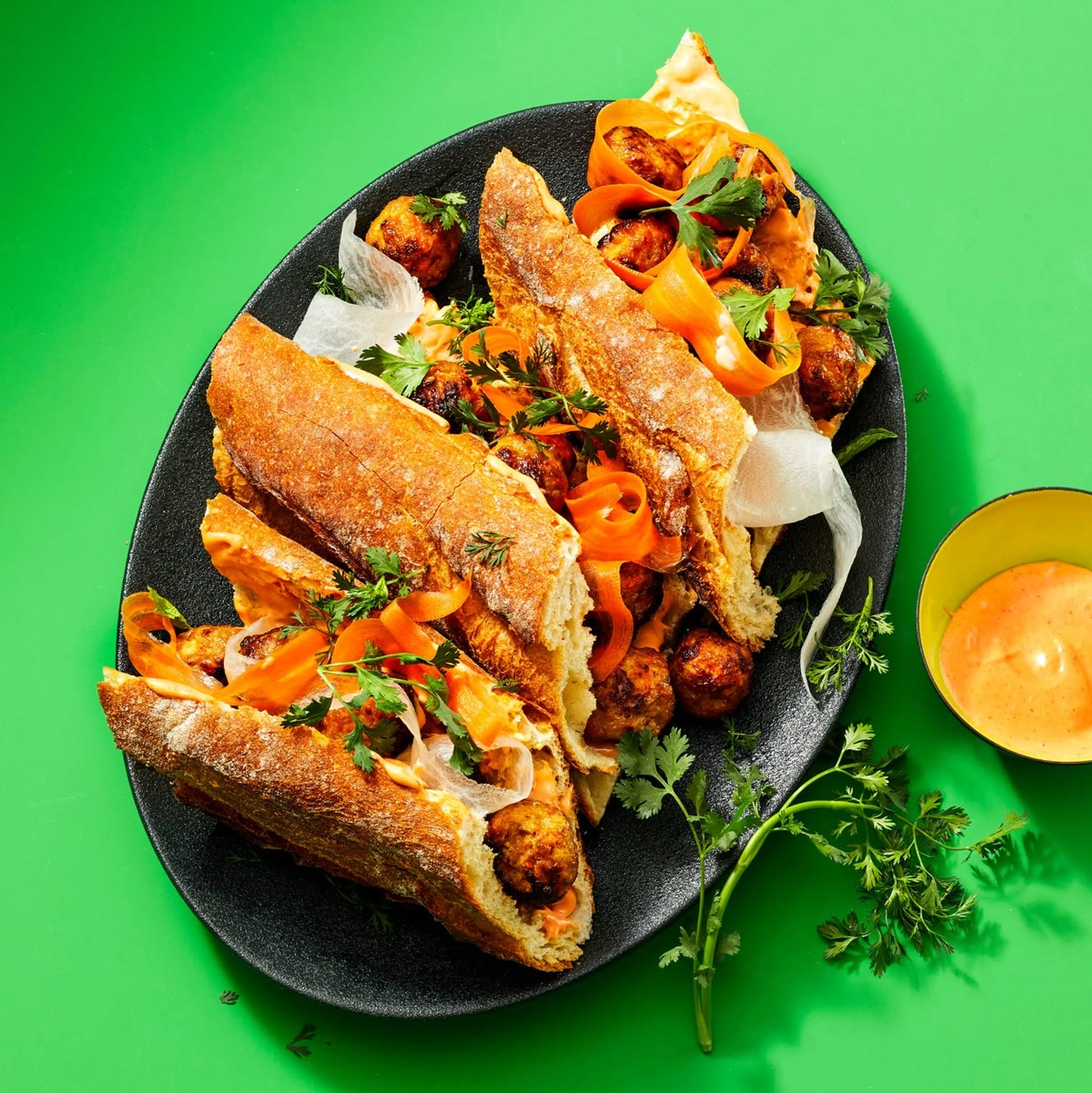 Spicy Carrot-Pork Meatball Heroes
