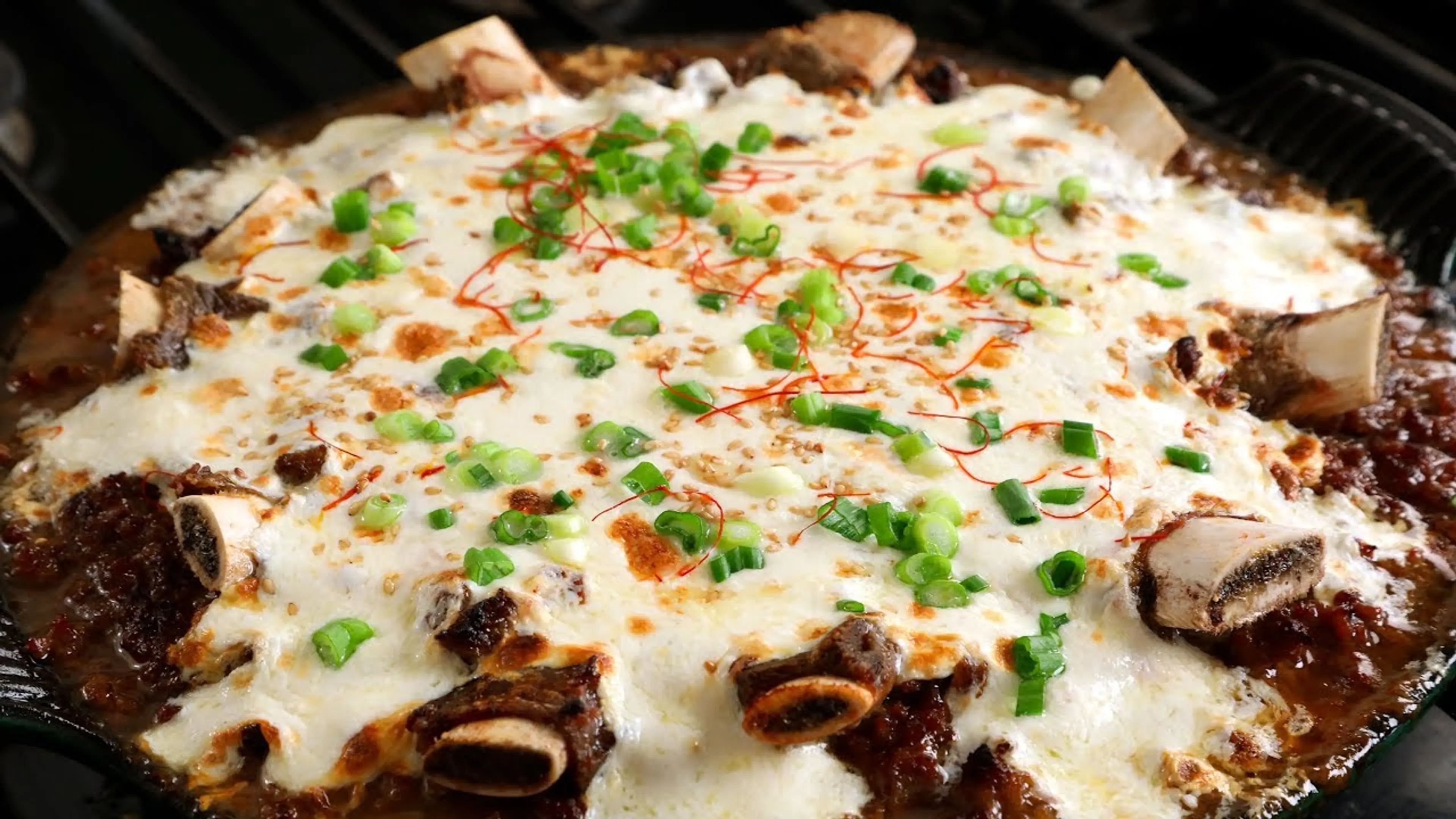 Cheese tteokgalbi (Minced, seasoned, and grilled beef ribs w