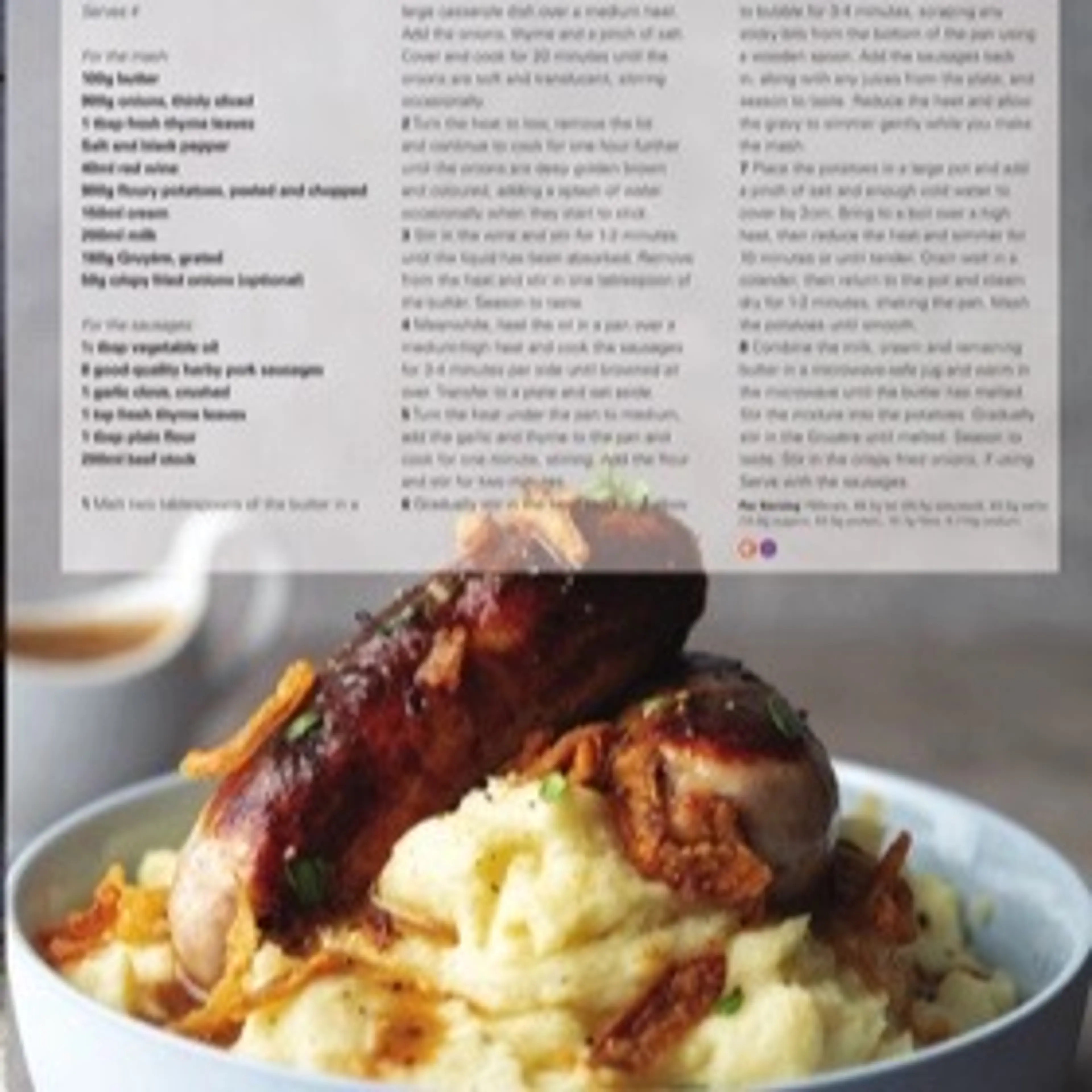 Bangers and French onion mash