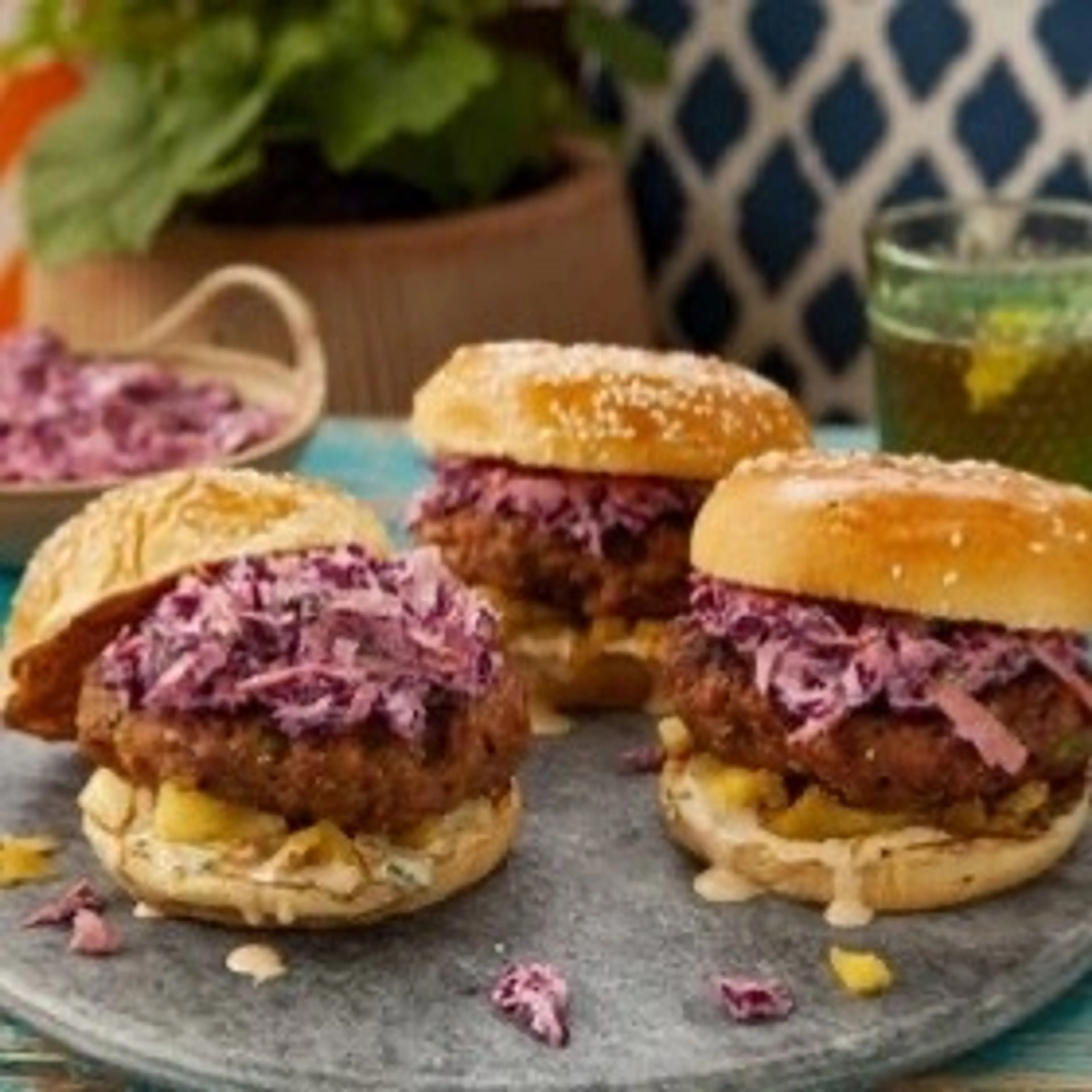Nico's Crushed Pork and Pineapple Burger with Chilli Mayo an