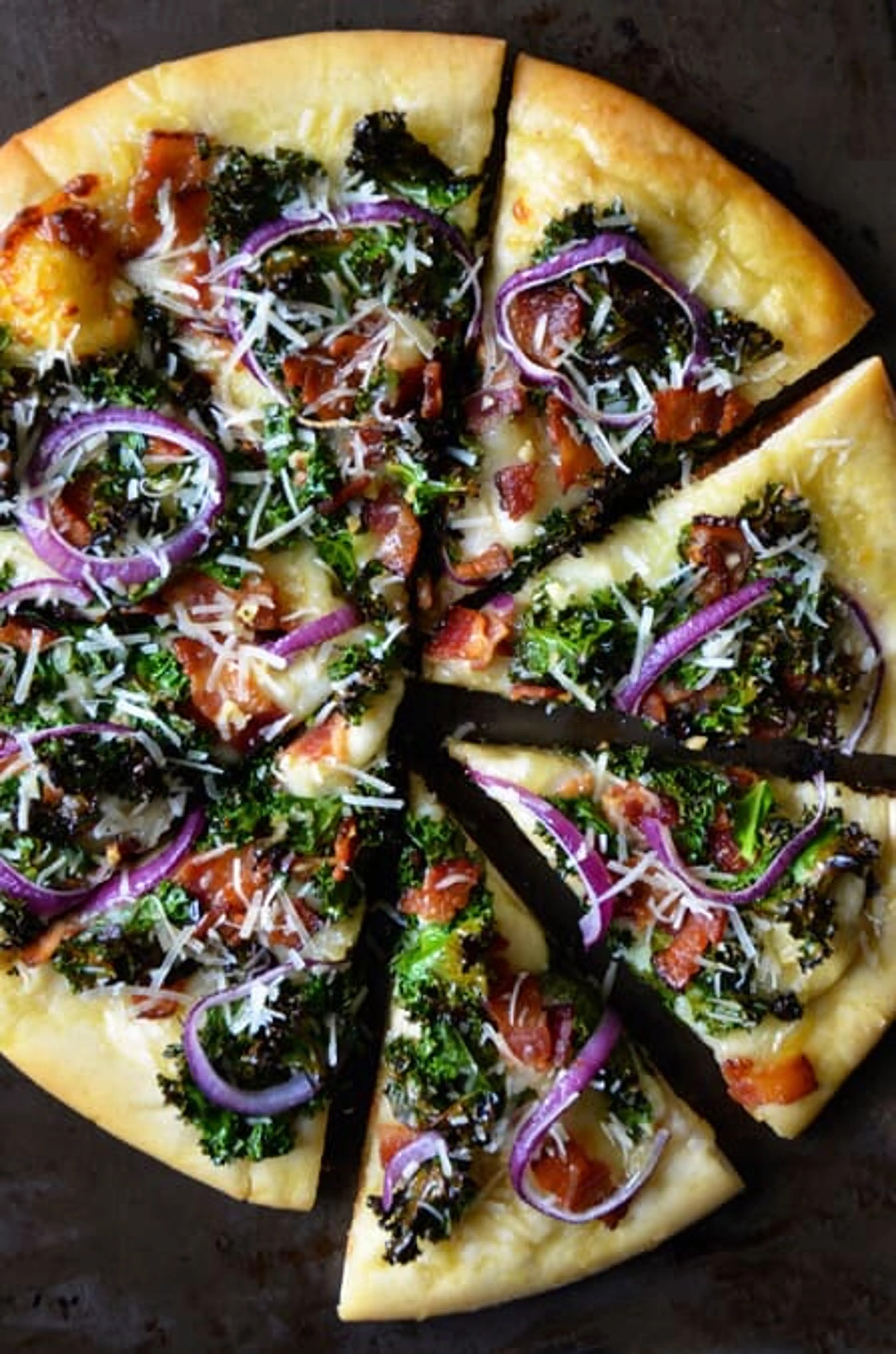 Garlicky Kale and Bacon Pizza