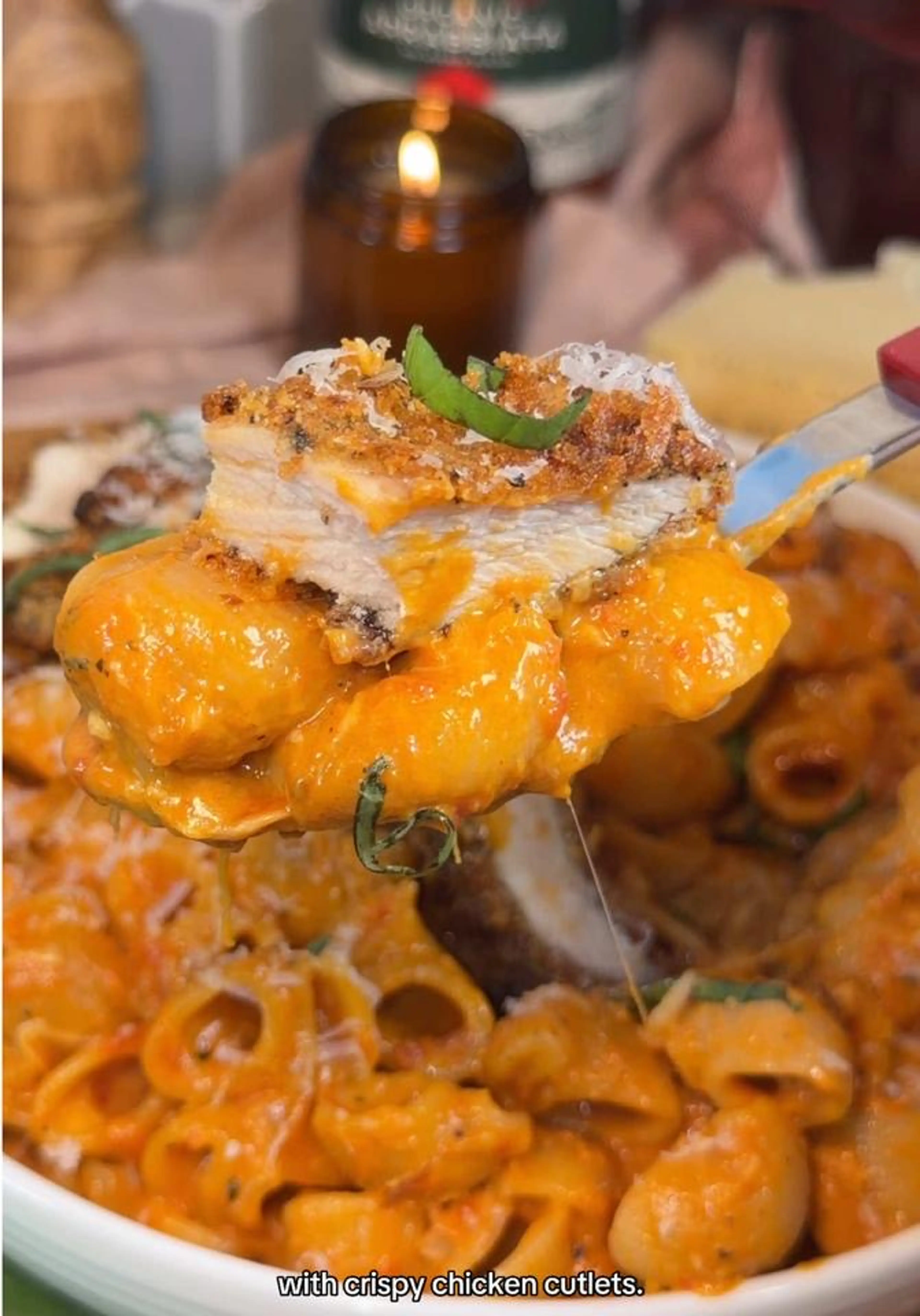 One-pan Chicken Parm Pasta with Crispy Chicken Cutlets