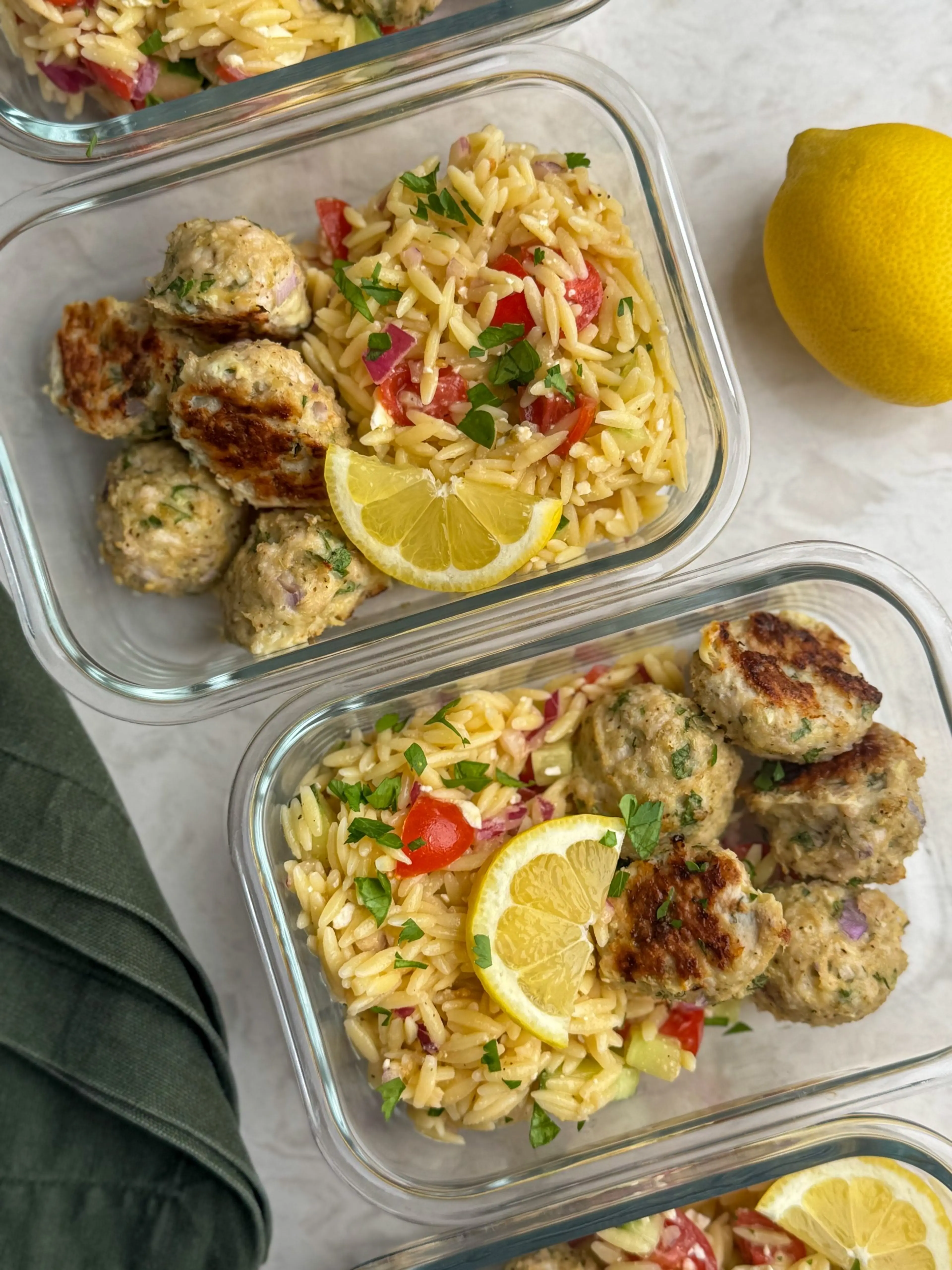 Greek Turkey Meatballs With Orzo Salad