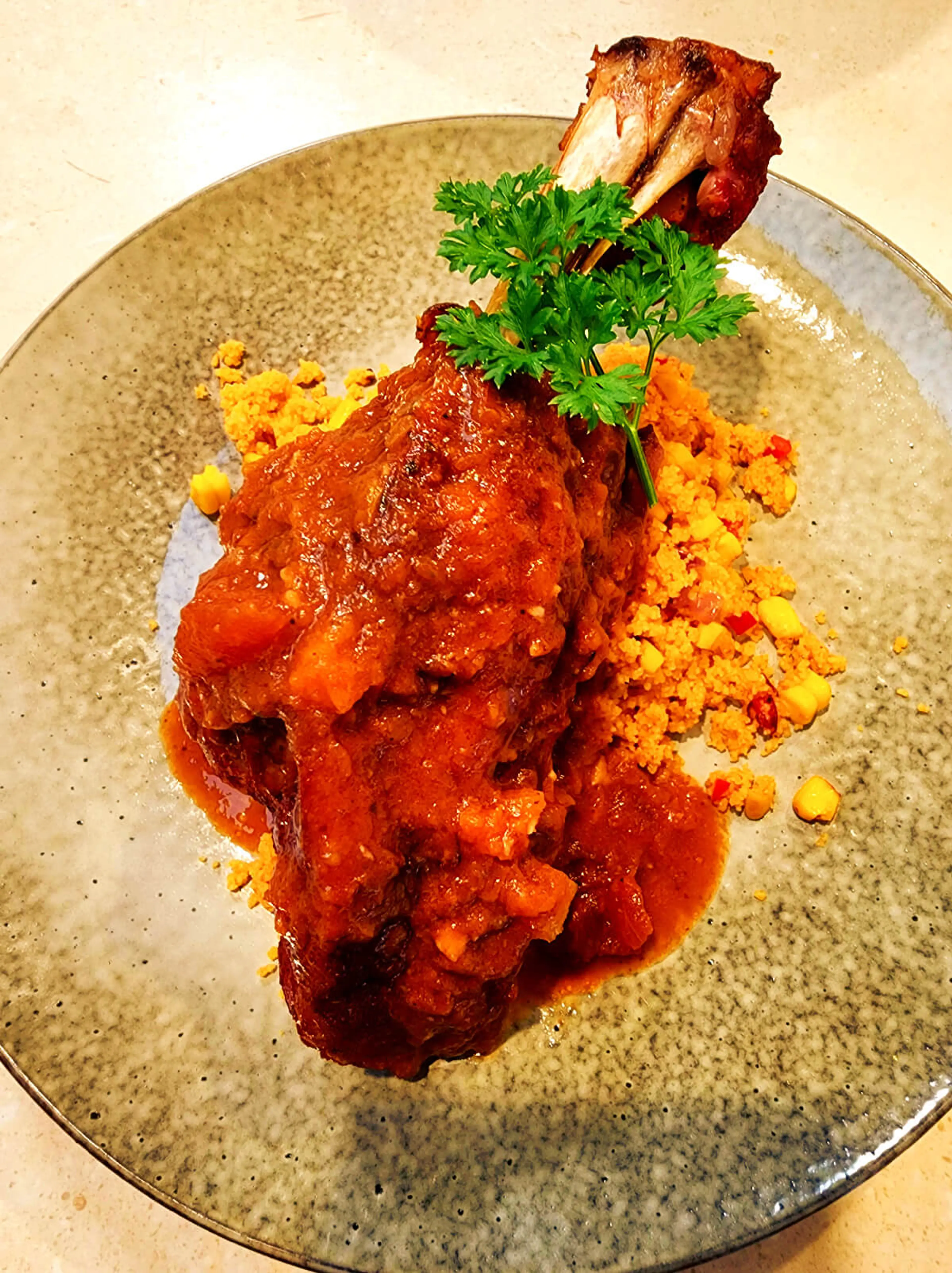 Smoked Lamb Shank With Mediterranean Cous Cous