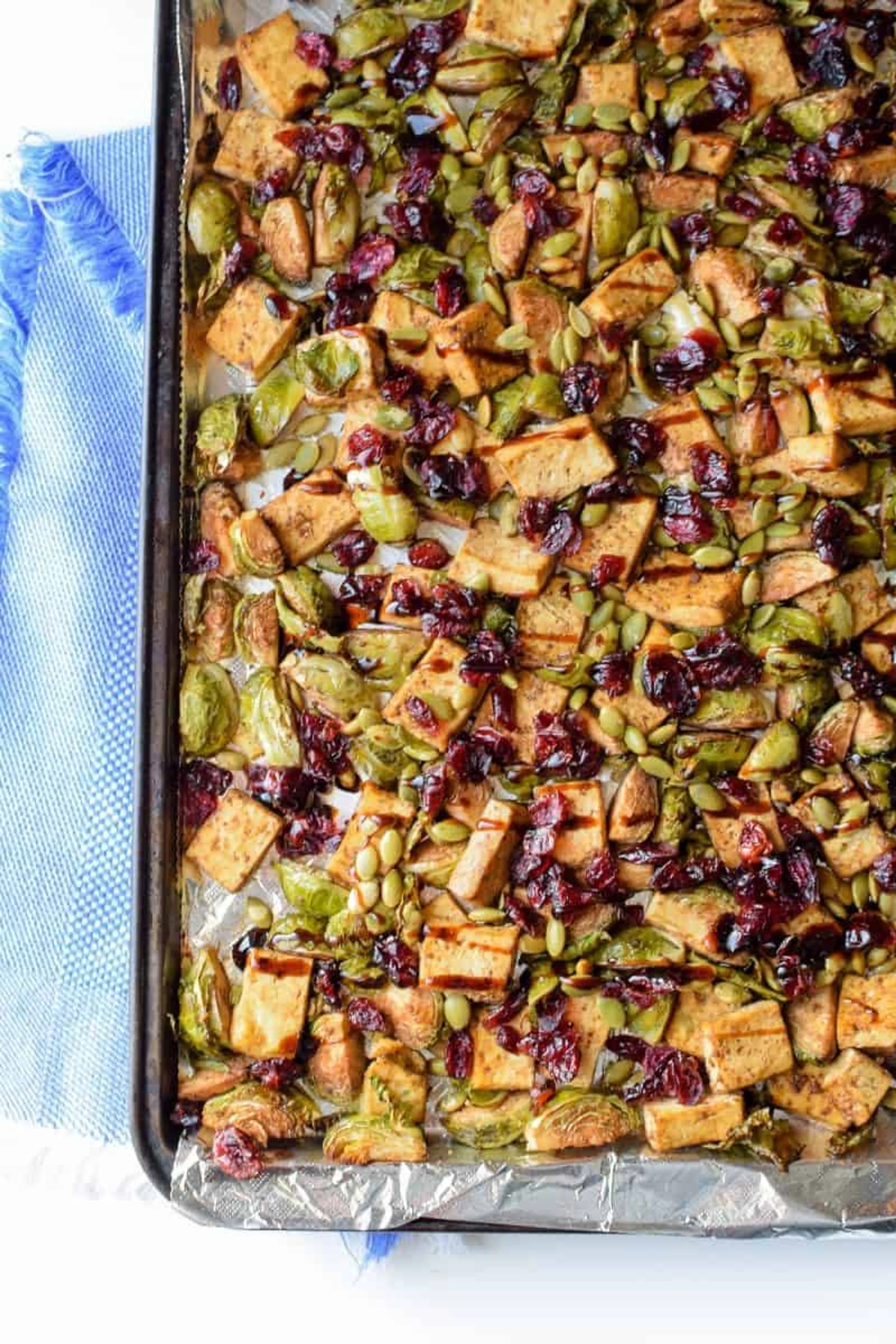 Sheet Pan Garlic Tofu & Brussels Sprouts