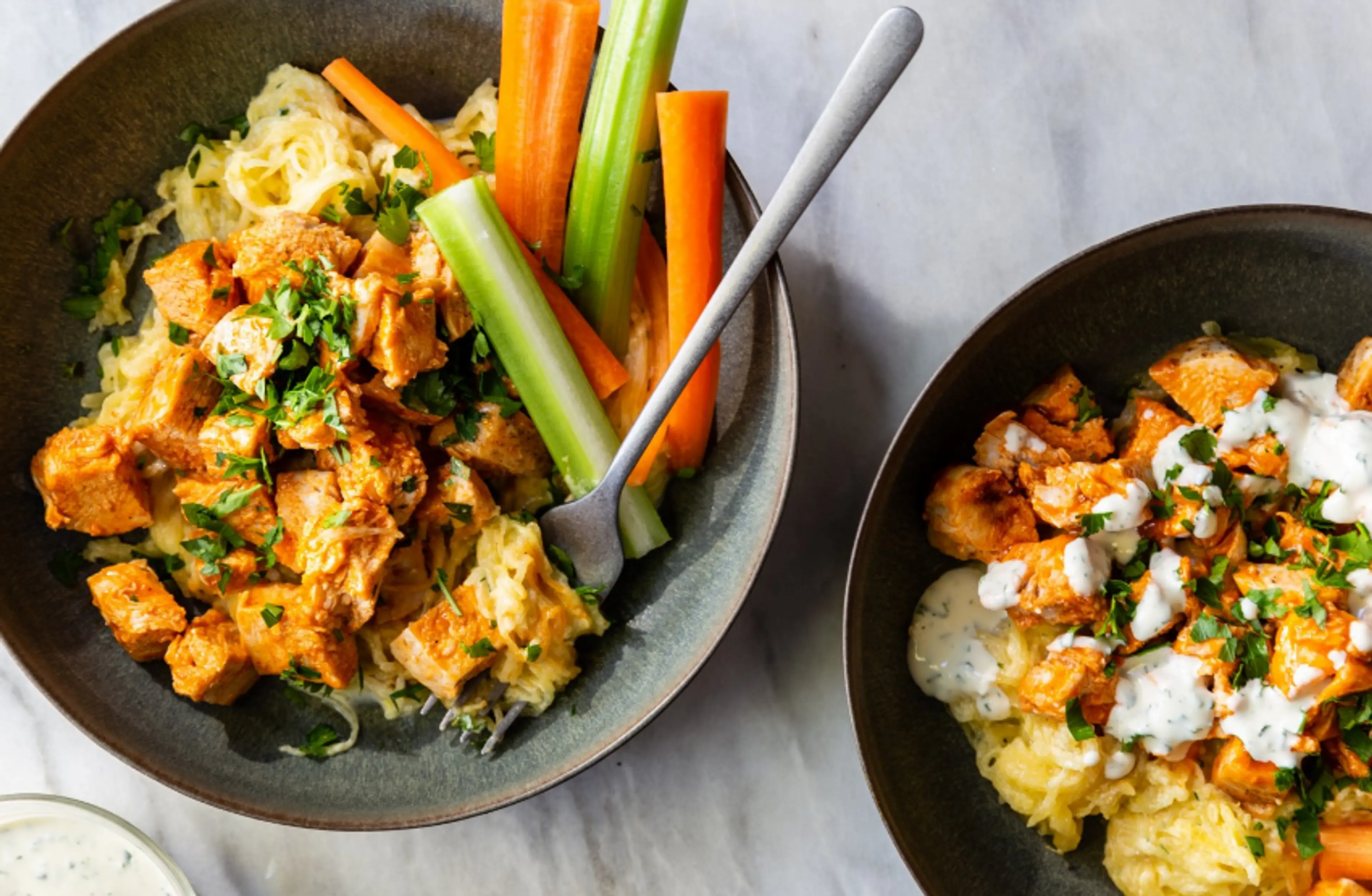 Buffalo Chicken Spaghetti Squash Pasta