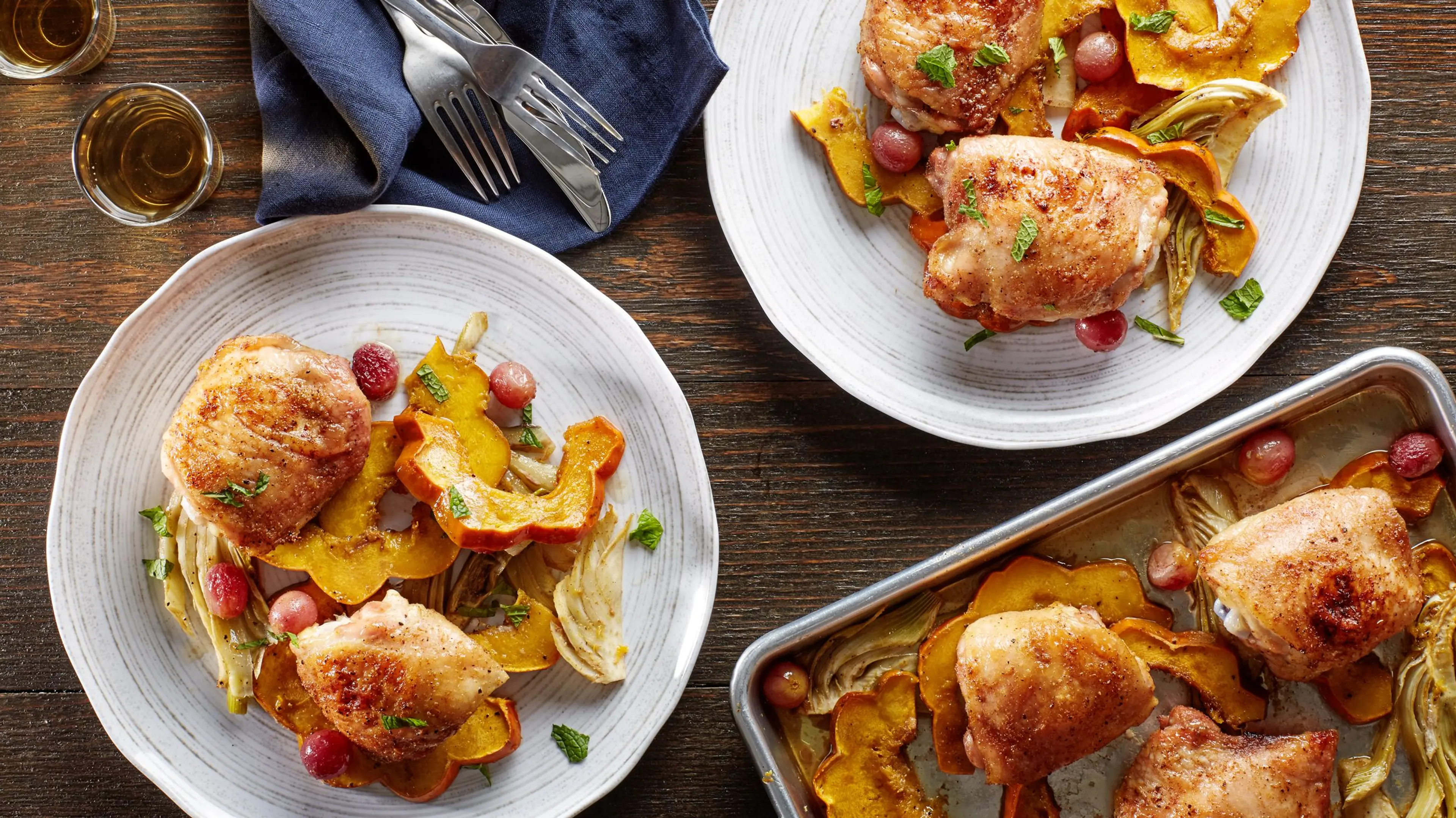 Sheet-Pan Cumin Chicken Thighs with Squash, Fennel, and Grap