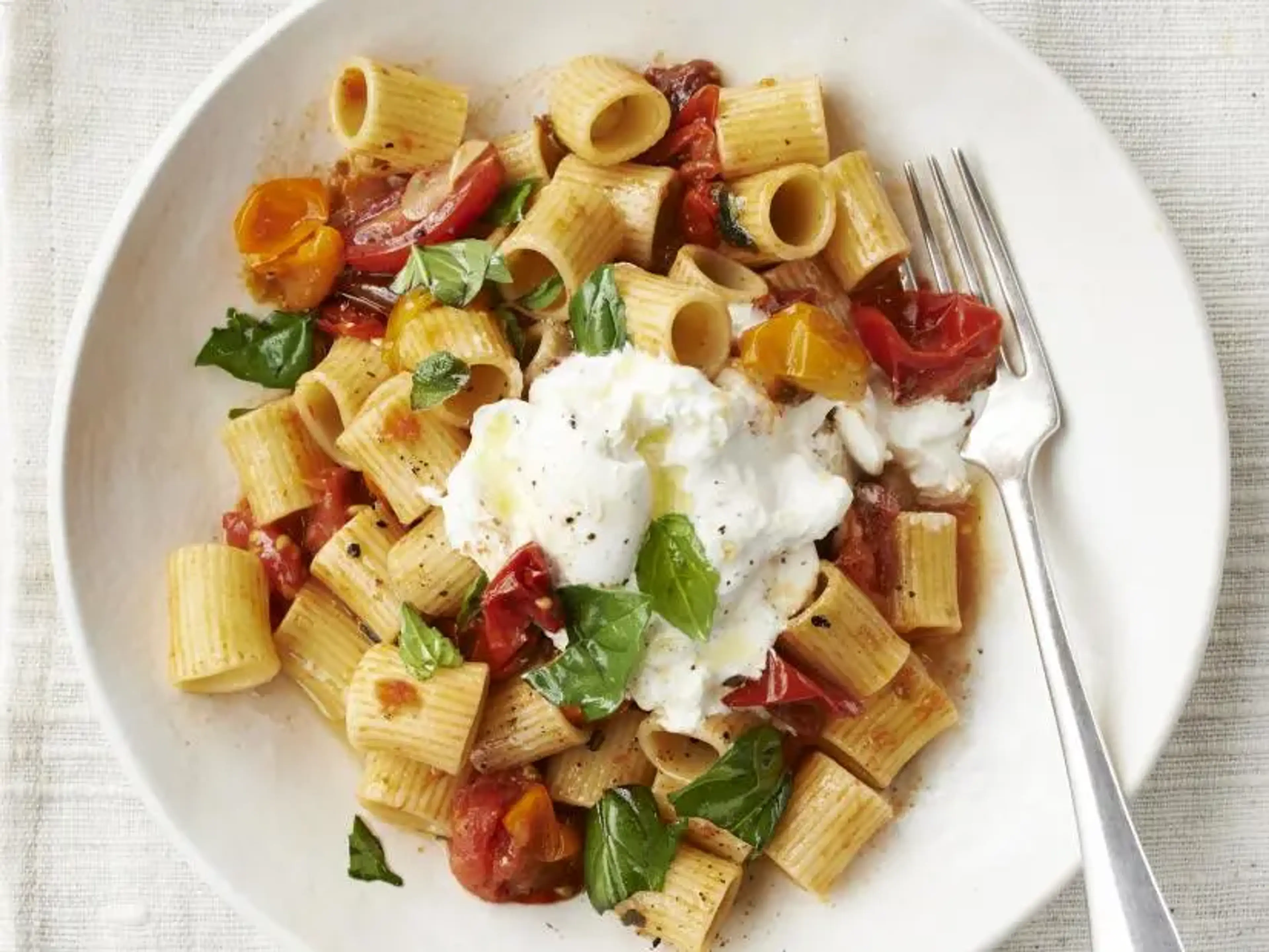 Rigatoni with Roasted Cherry Tomatoes and Burrata