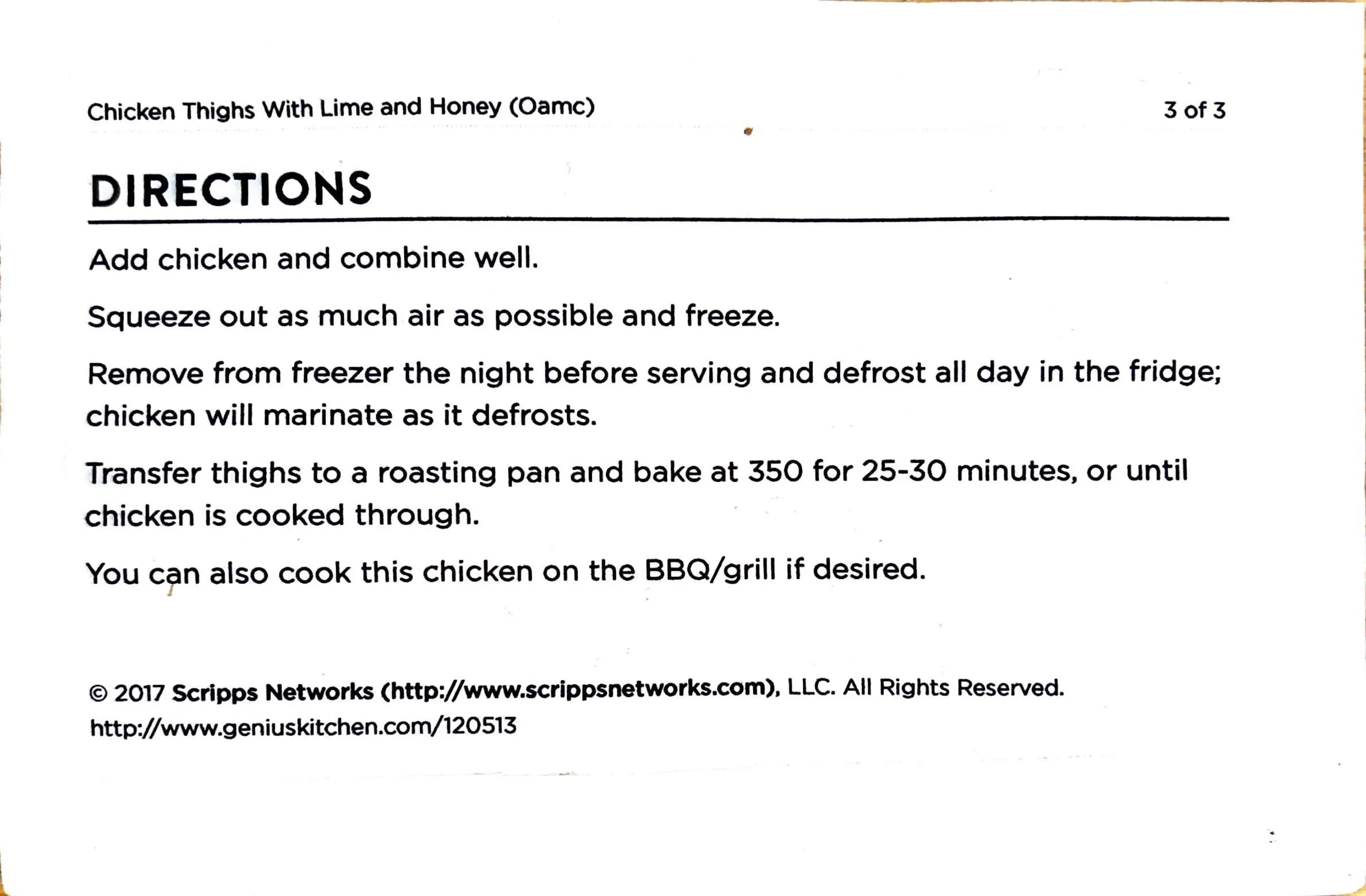 Chicken Thighs with Lime and Honey (OAMC)
