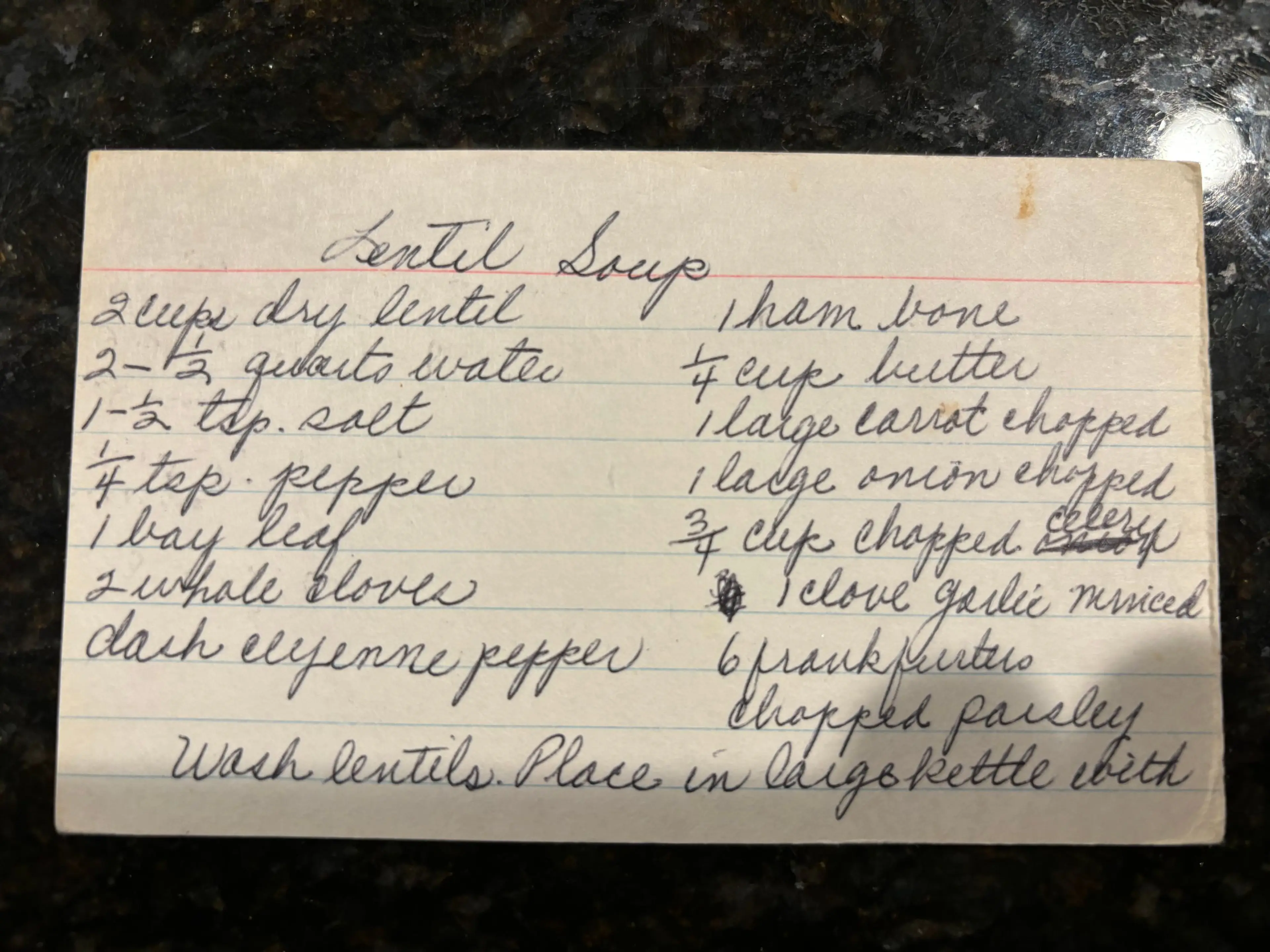 Lentil Soup (from Recipe Card)