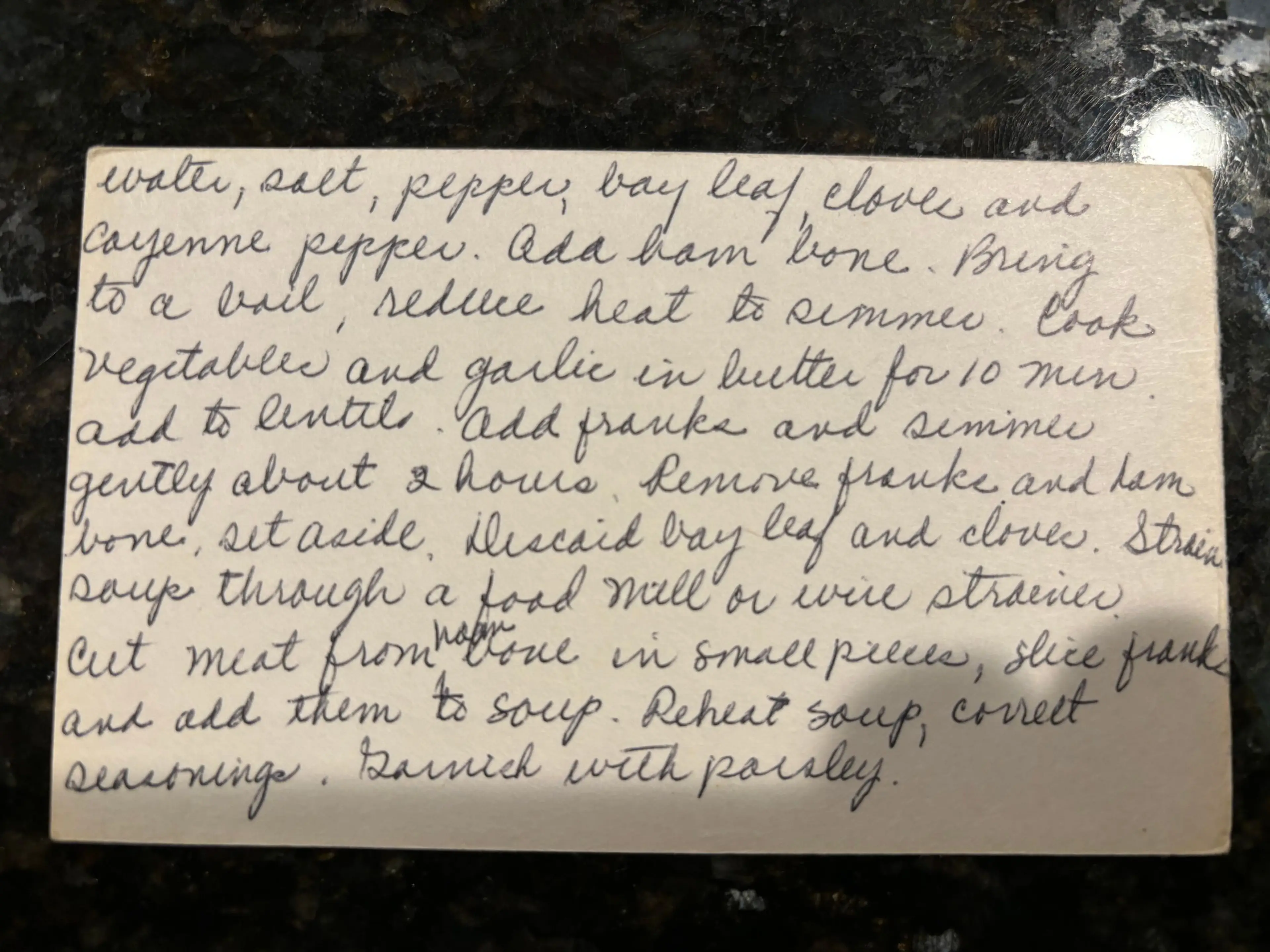 Lentil Soup (from Recipe Card)