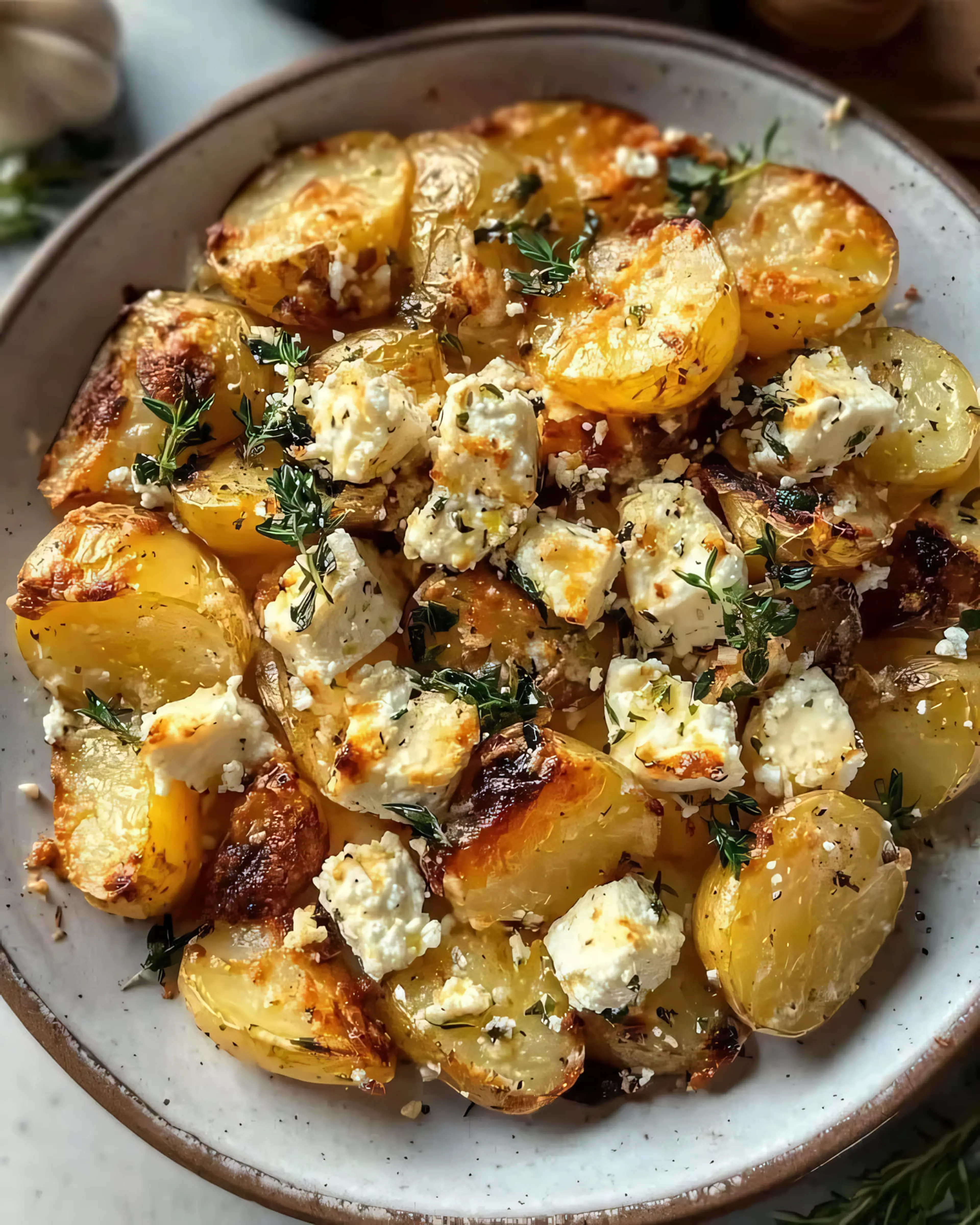 Roasted Potatoes with Baked Feta and Garlic