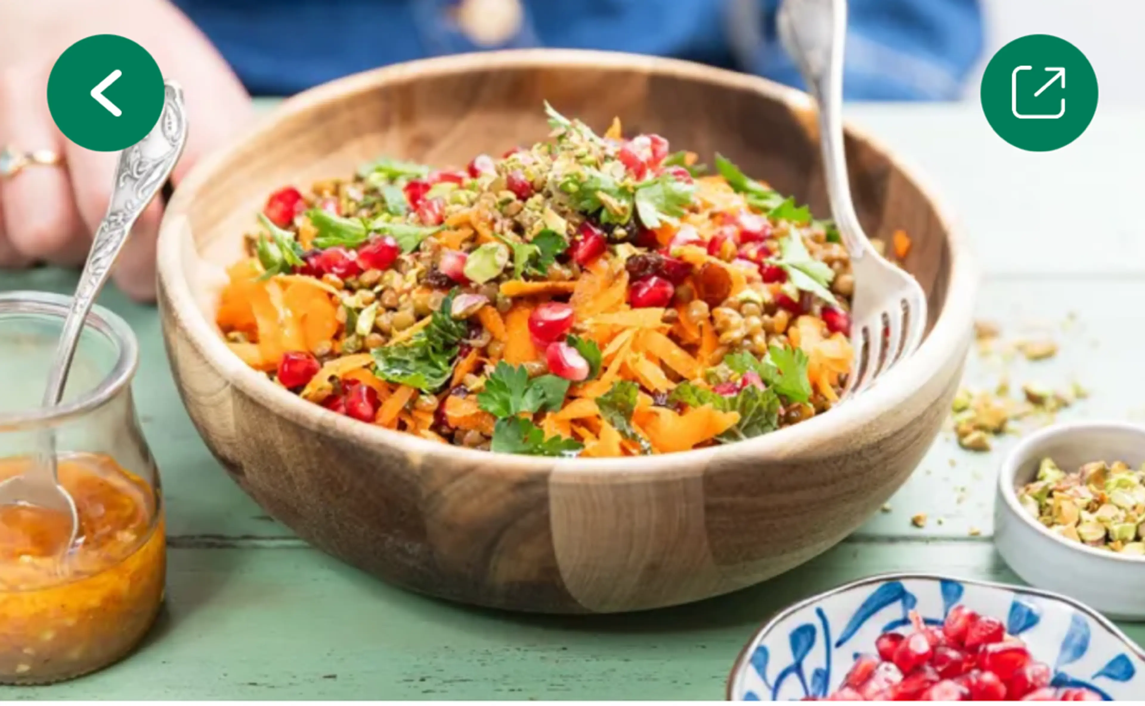 Salade de lentilles, grenade et pistache à l'orientale