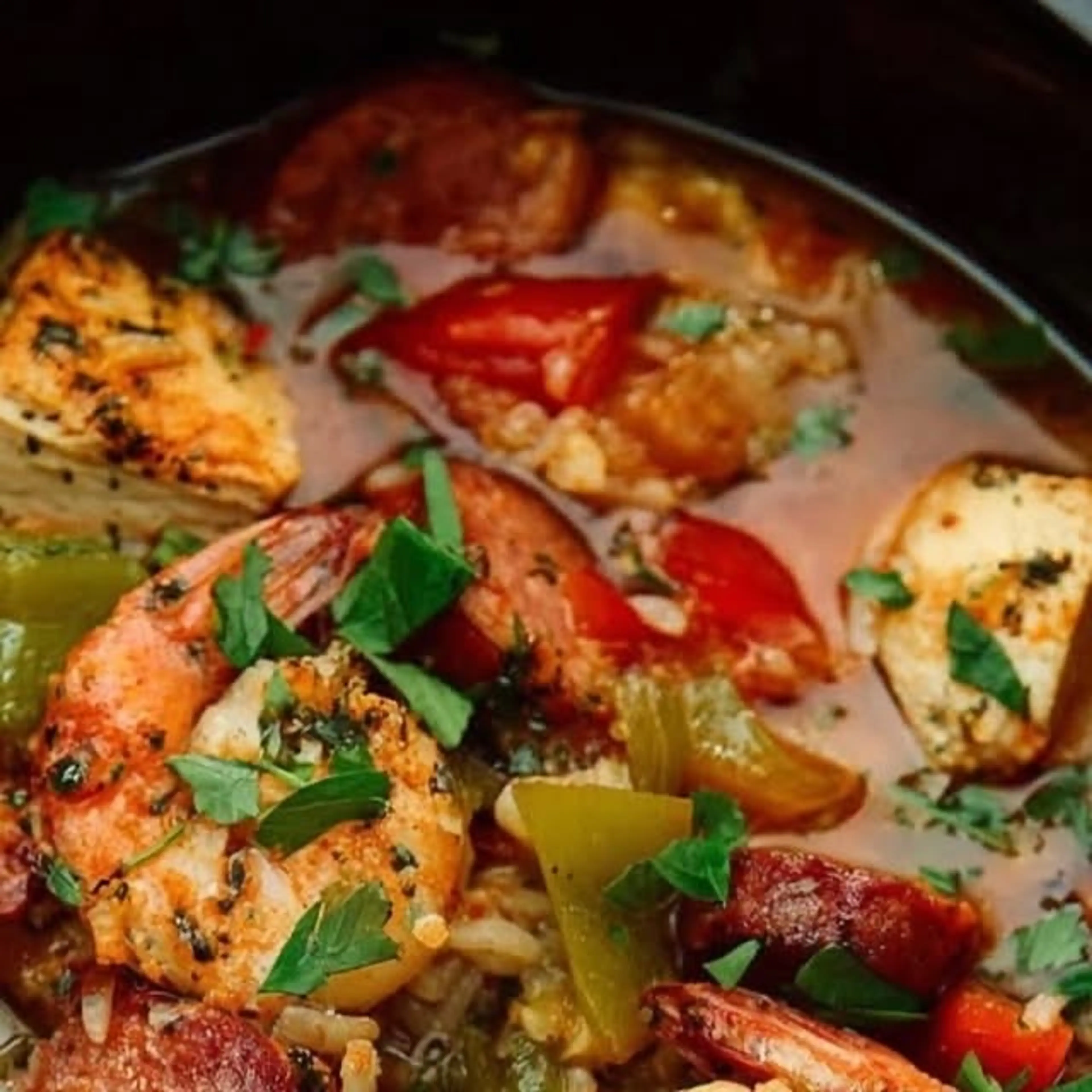 Slow Cooker Cajun Jambalaya with Chicken, Sausage & Shrimp