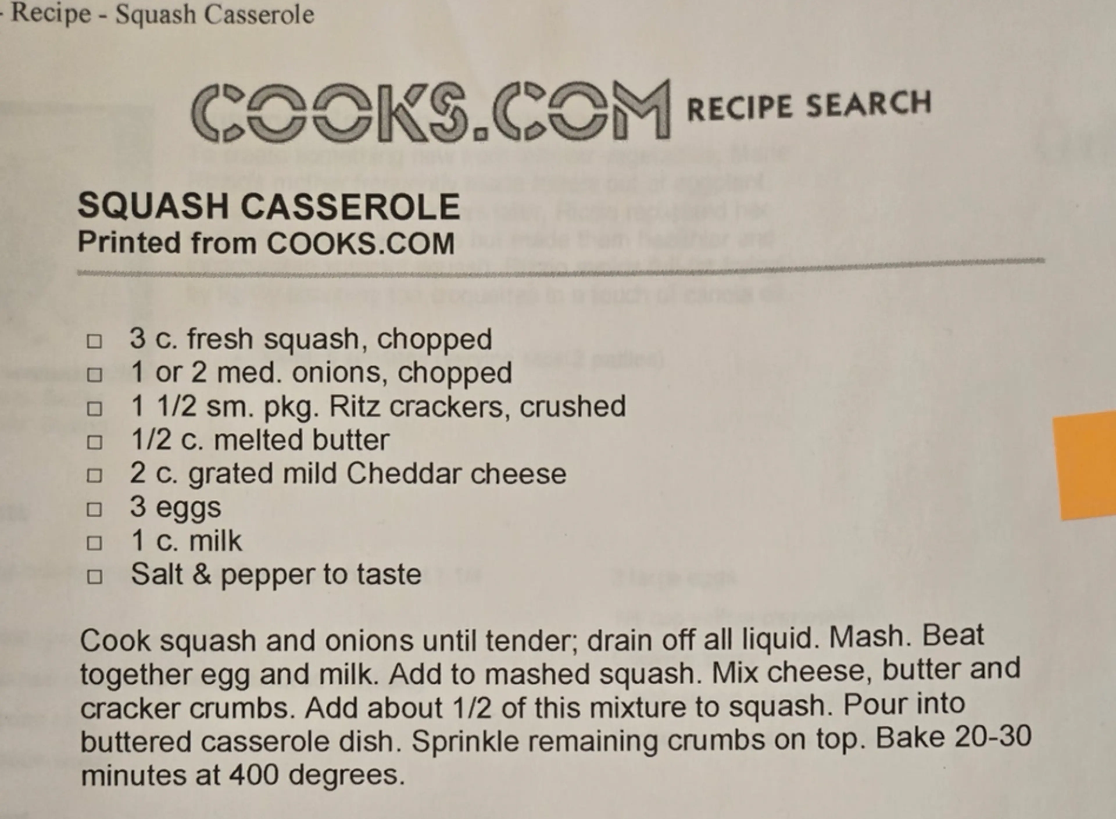 Mom's Squash Casserole