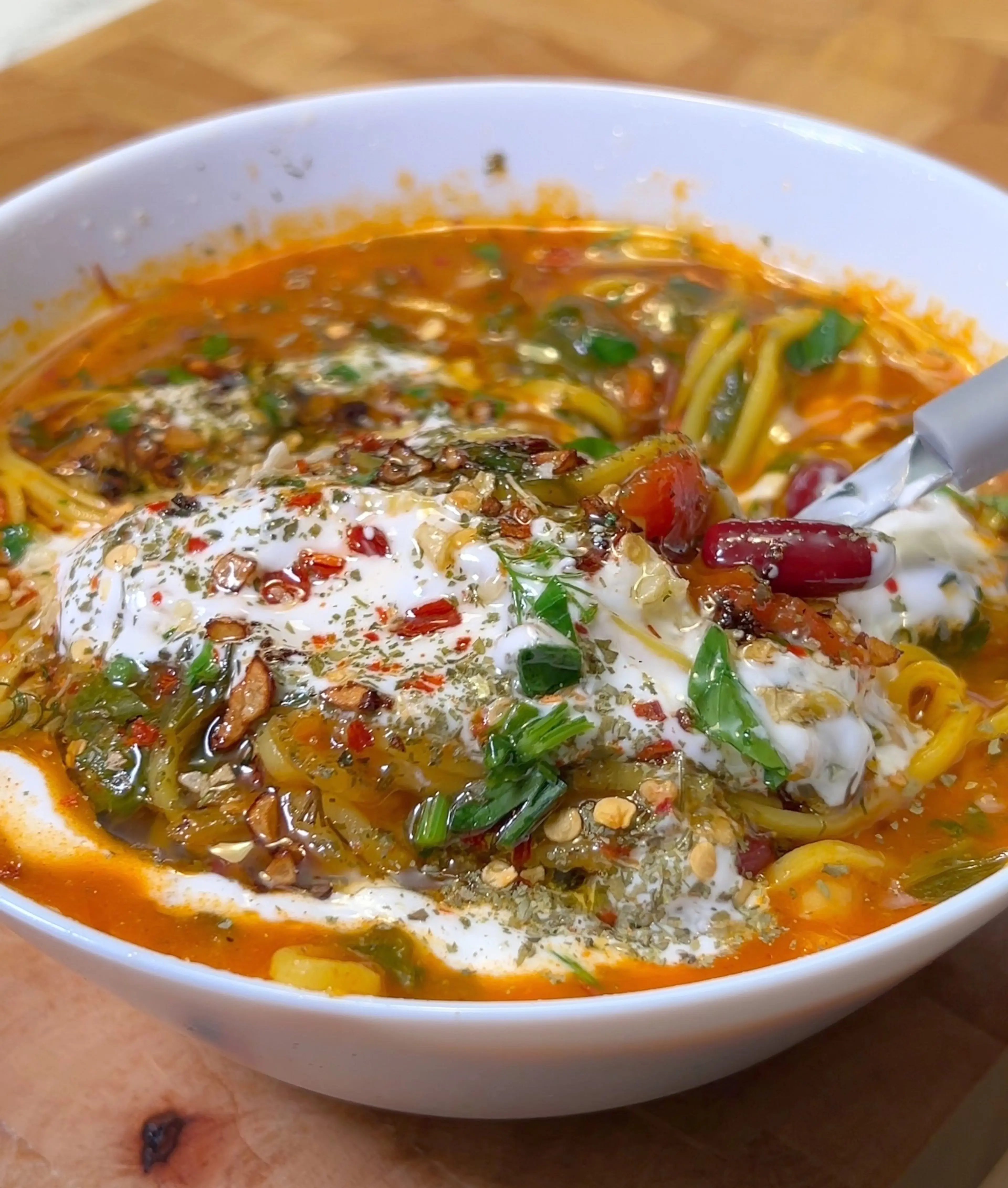 Afghan Noodle Soup with Hot Garlic Oil