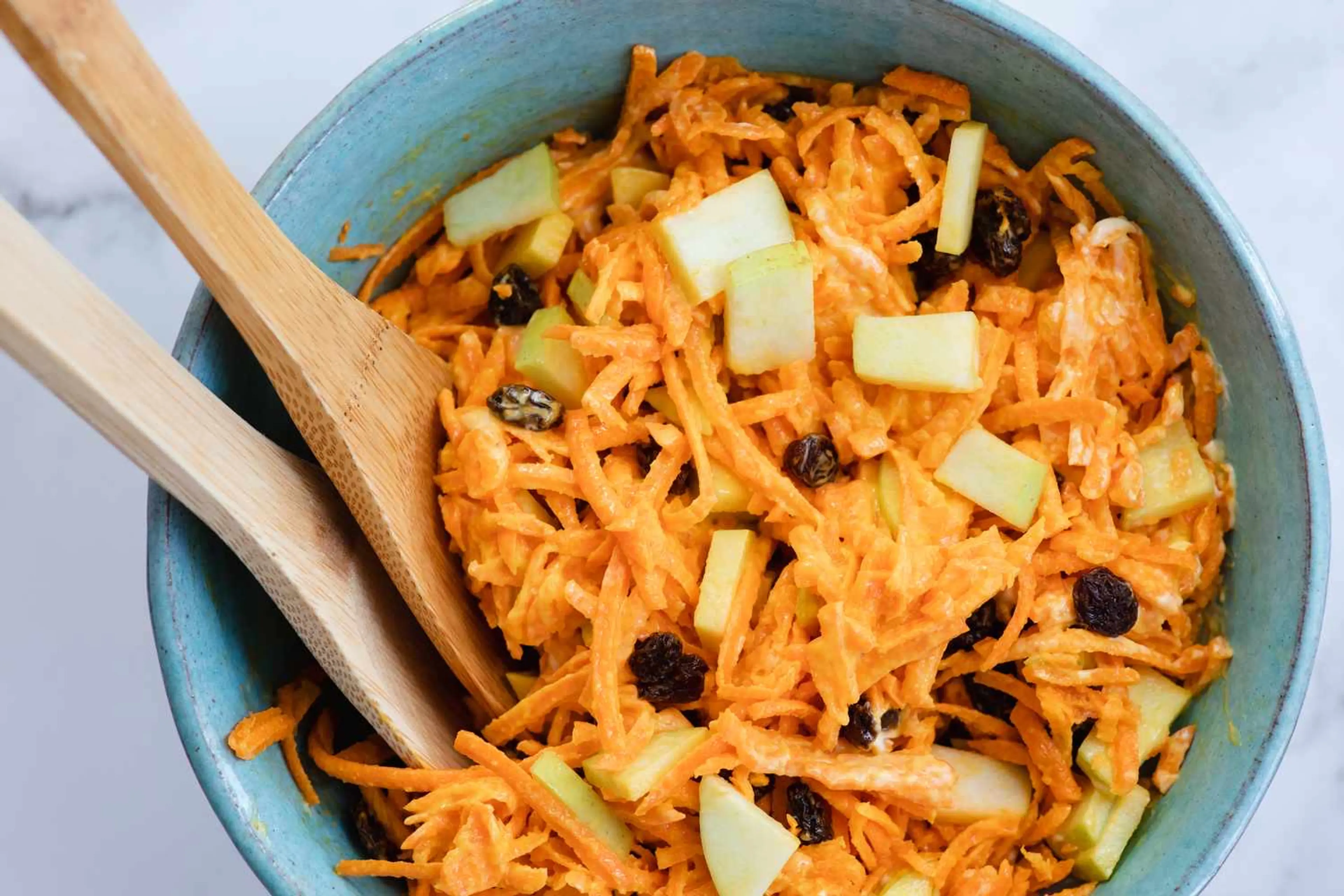 Carrot Salad With Apples, Raisins, & Mayo