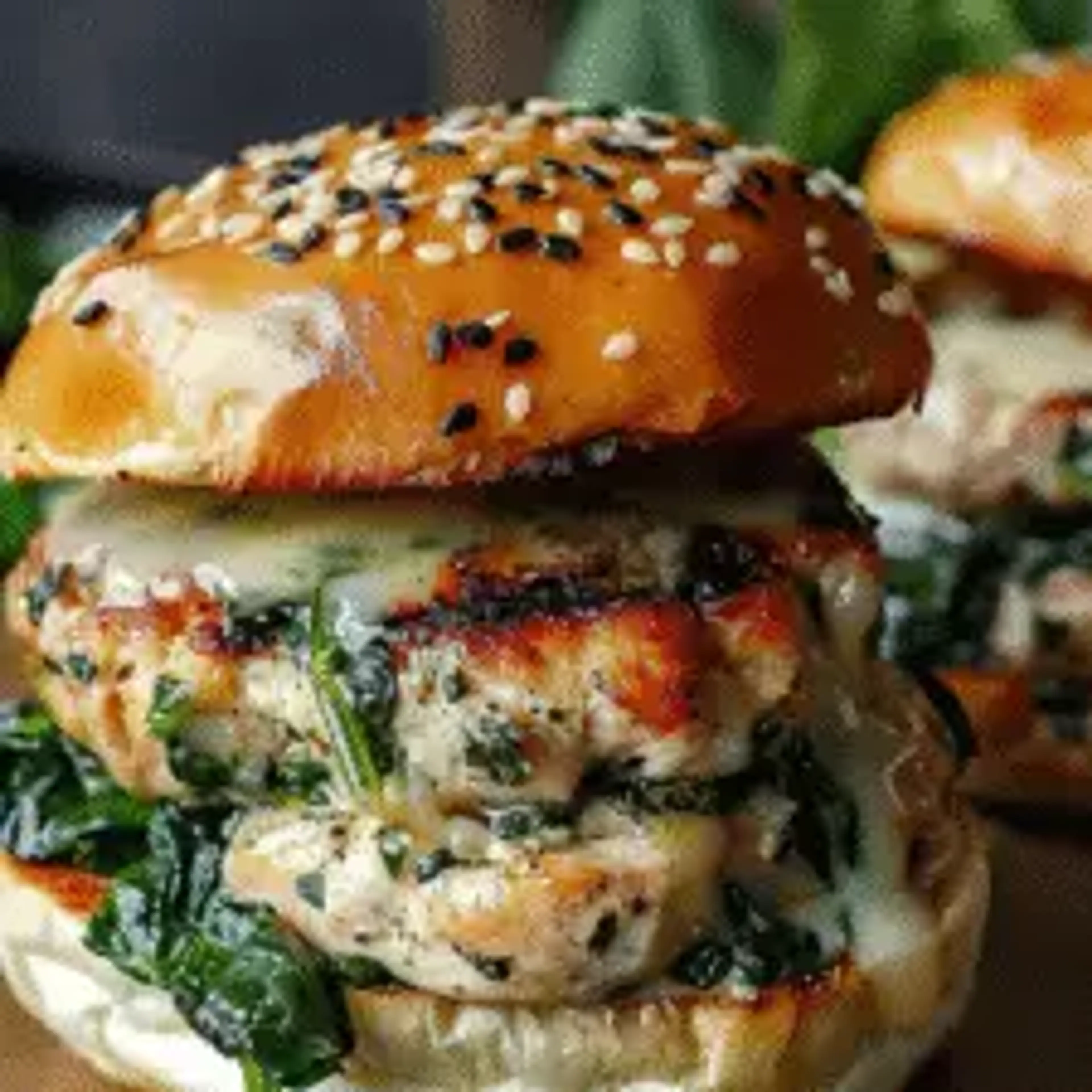Juicy White Cheddar Spinach Chicken Burgers
