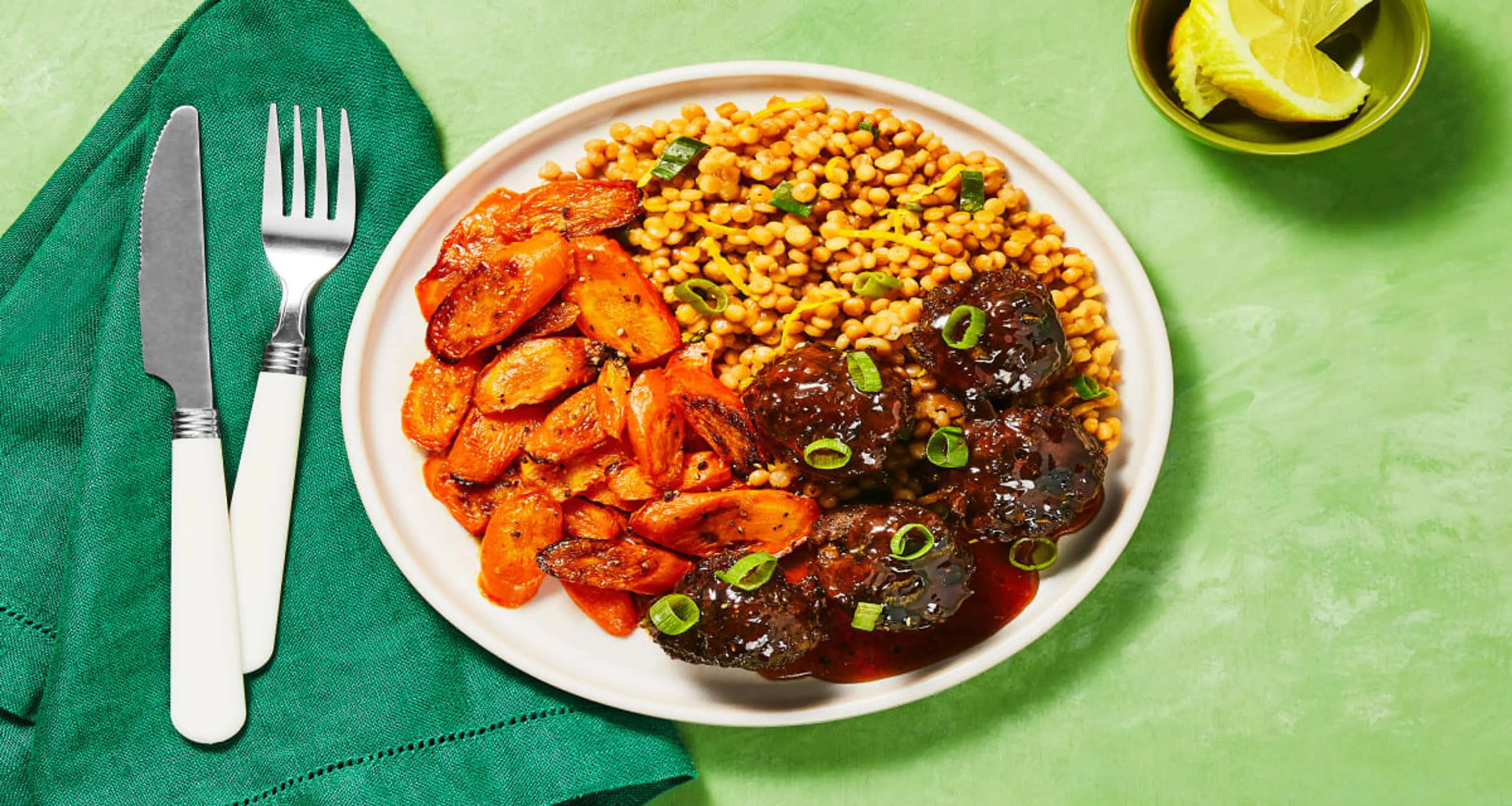 Tunisian-Spiced Meatballs with an Apricot Glaze, Roasted Car