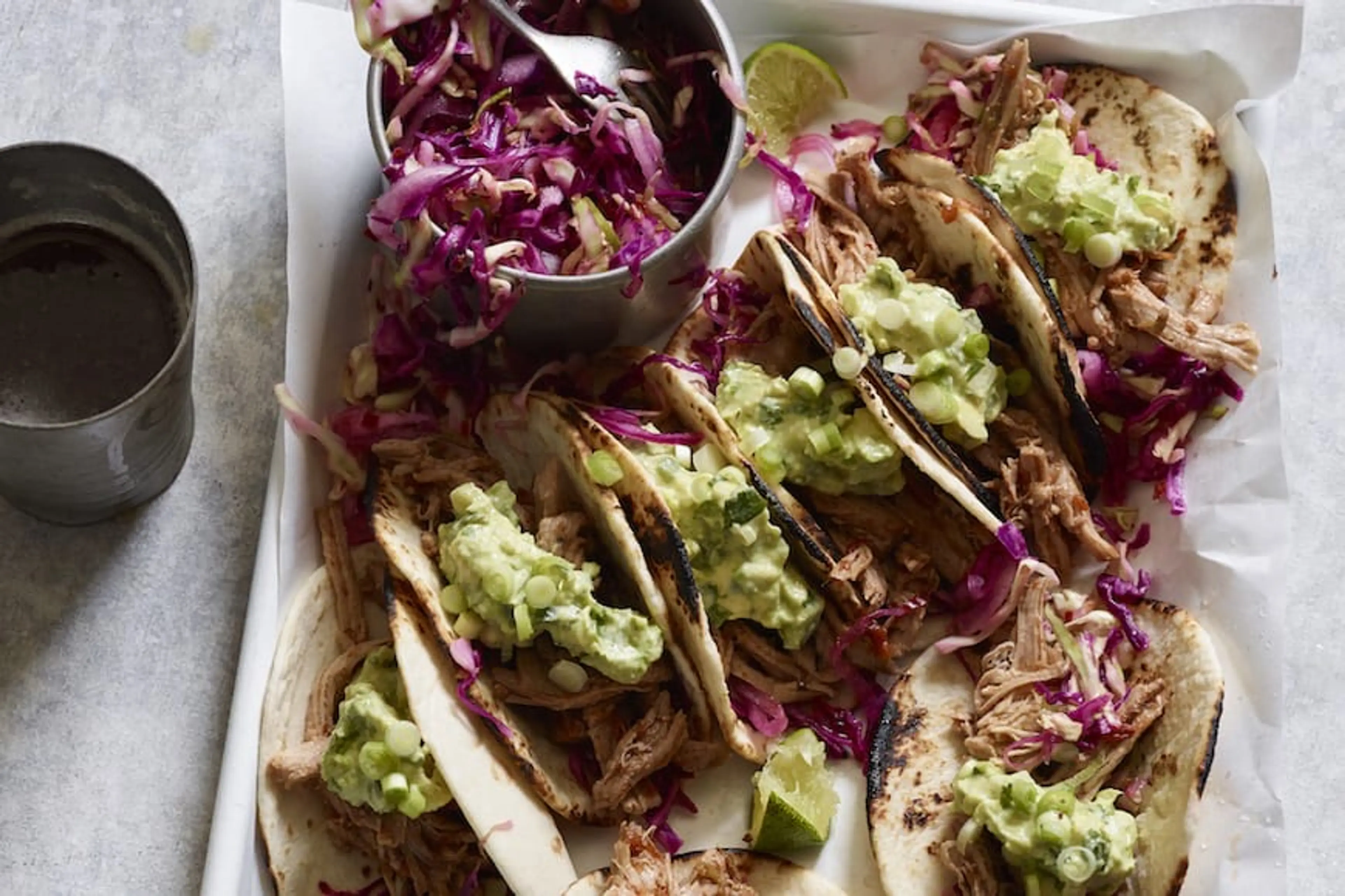 Sweet Pulled Pork Tacos with Avocado Crema