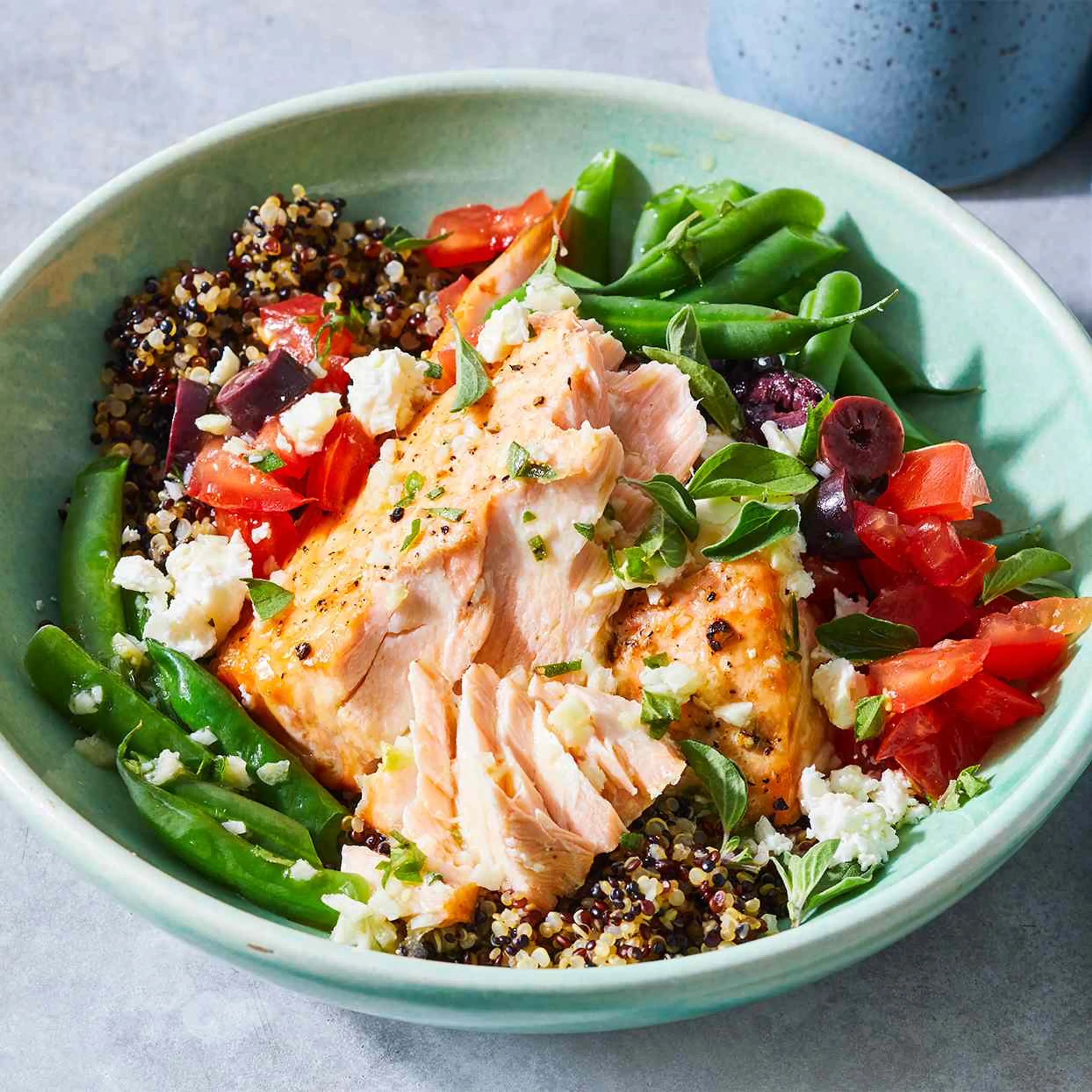Greek Salmon Quinoa Bowl