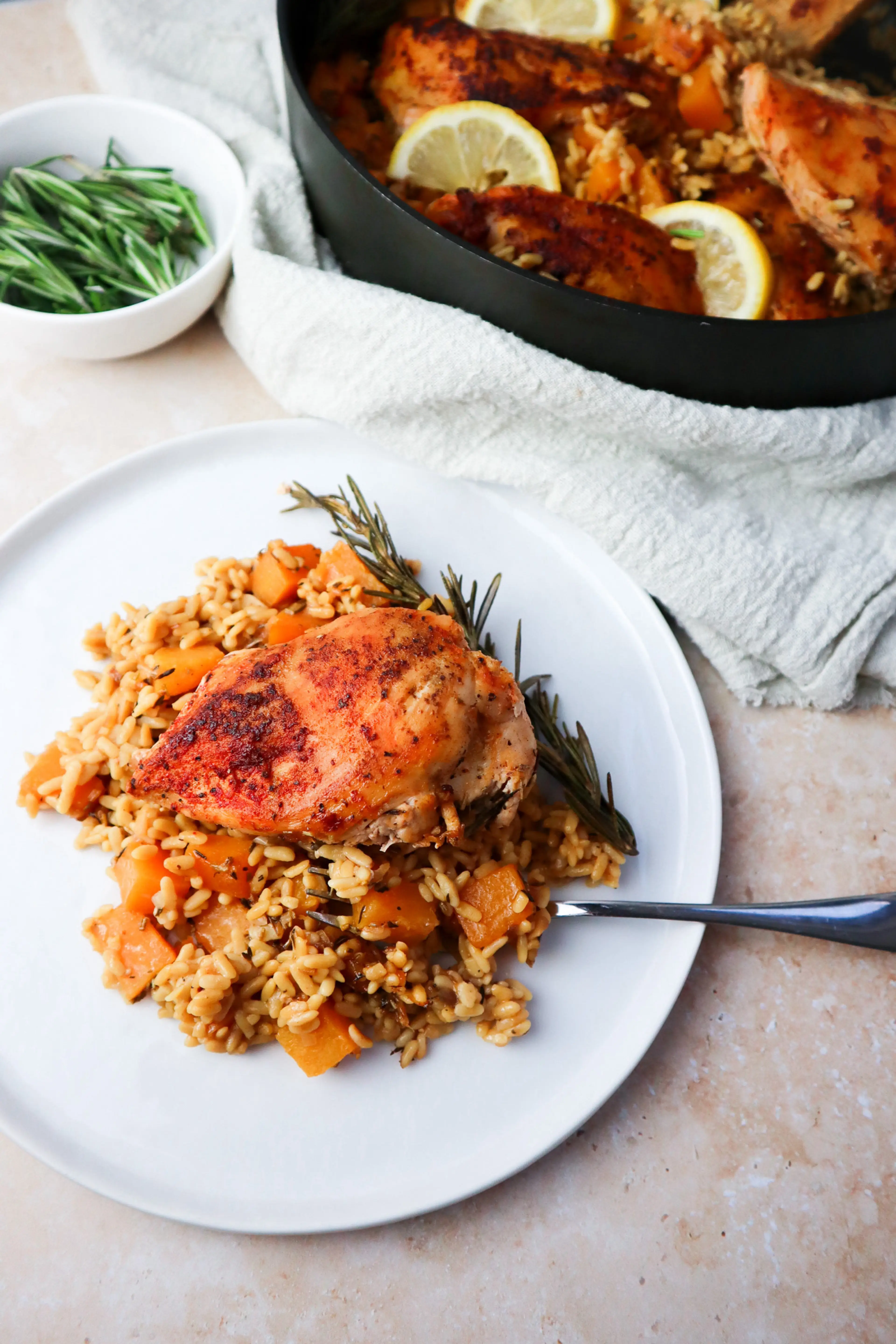 BUTTERNUT SQUASH, CHICKEN, RICE BAKE